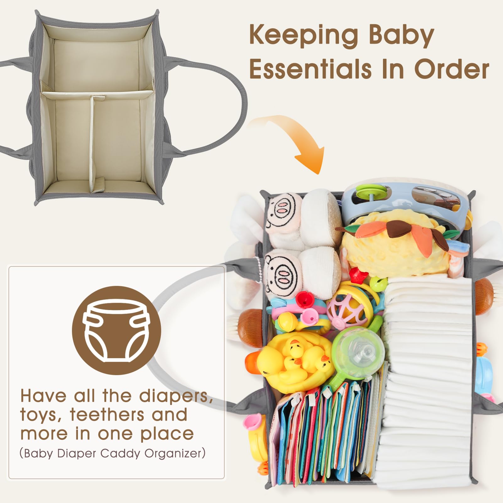 Skycase diaper caddy showcasing external pockets for quick access to wipes and bibs