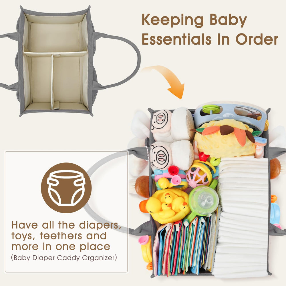 Skycase diaper caddy showcasing external pockets for quick access to wipes and bibs