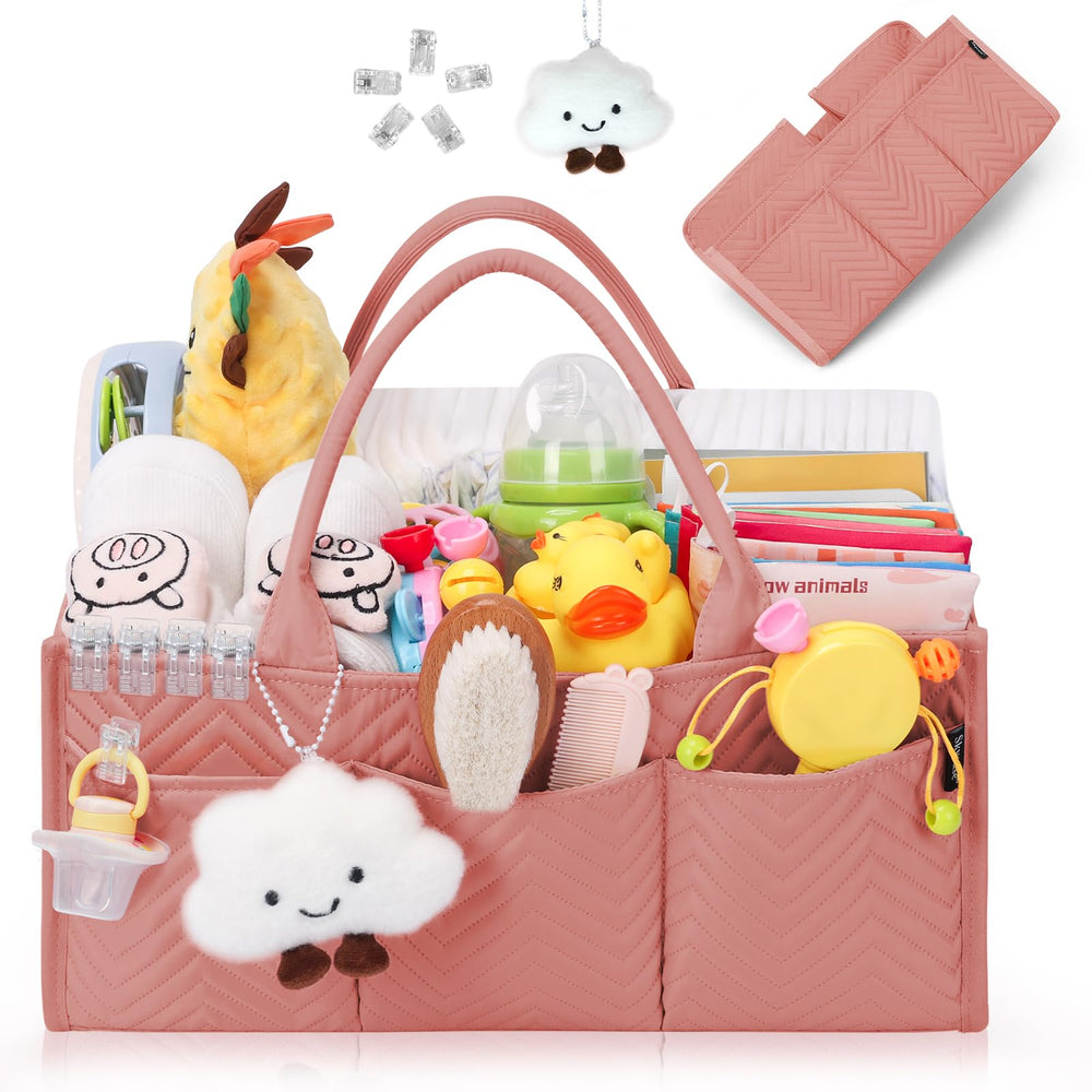 Skycase large diaper caddy color flesh pink enhances soft nursery aesthetics.