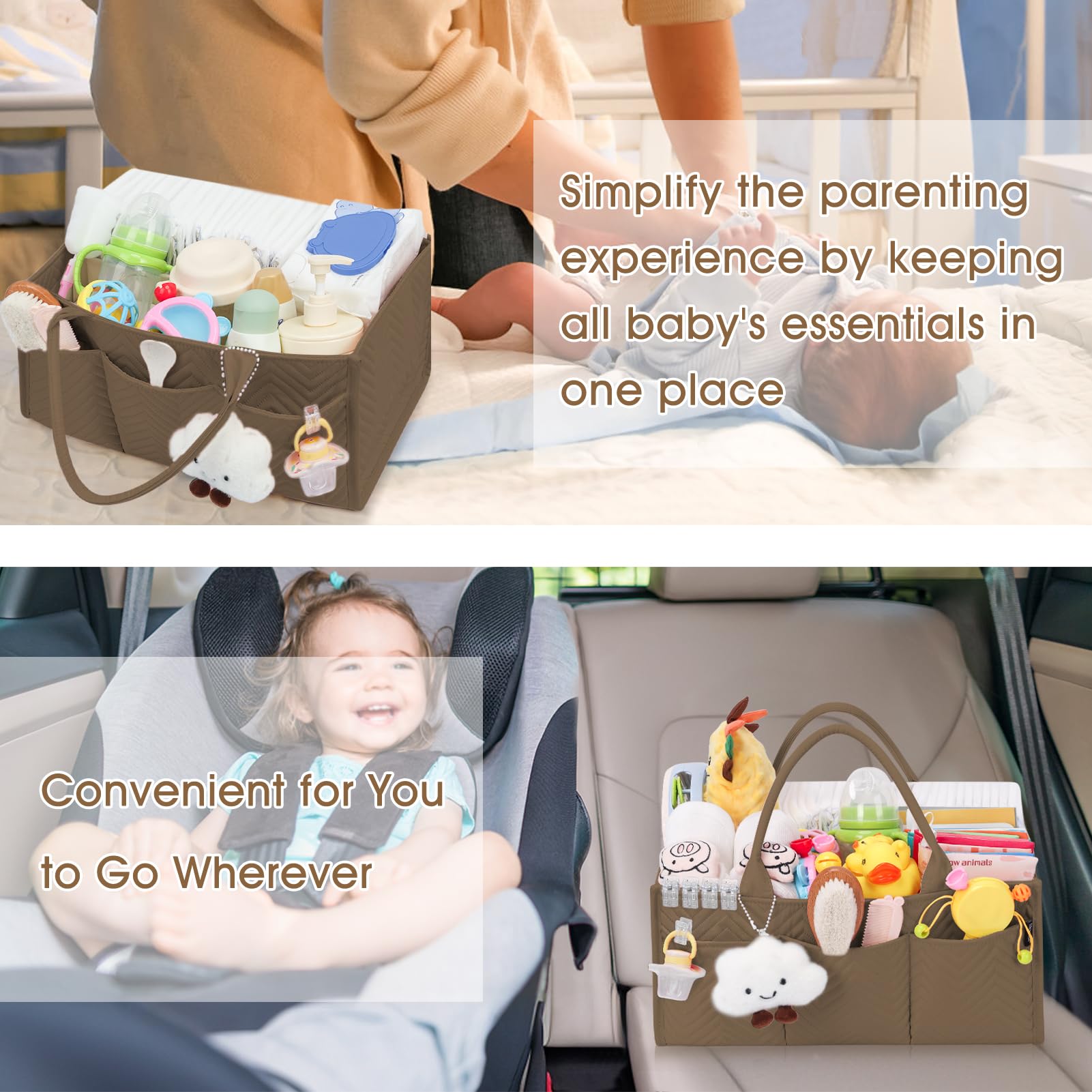 Skycase diaper caddy suitable for nursery, car, and changing table setups.