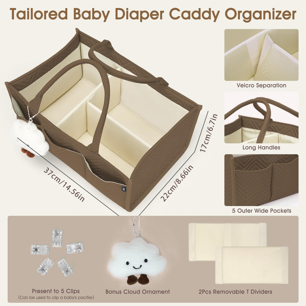 Skycase diaper caddy removable dividers help categorize items for faster changes.
