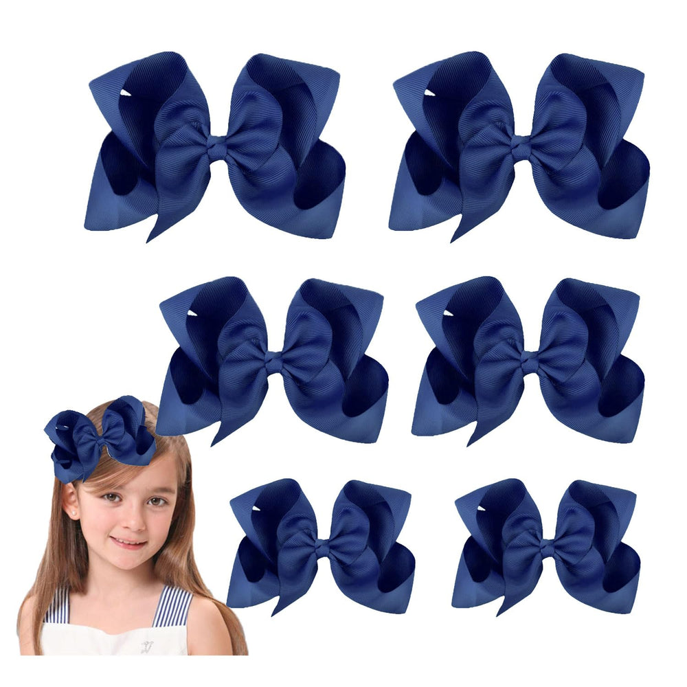 SKYii navy blue hair bow 6-inch on silver clip, ideal for everyday school outfits.