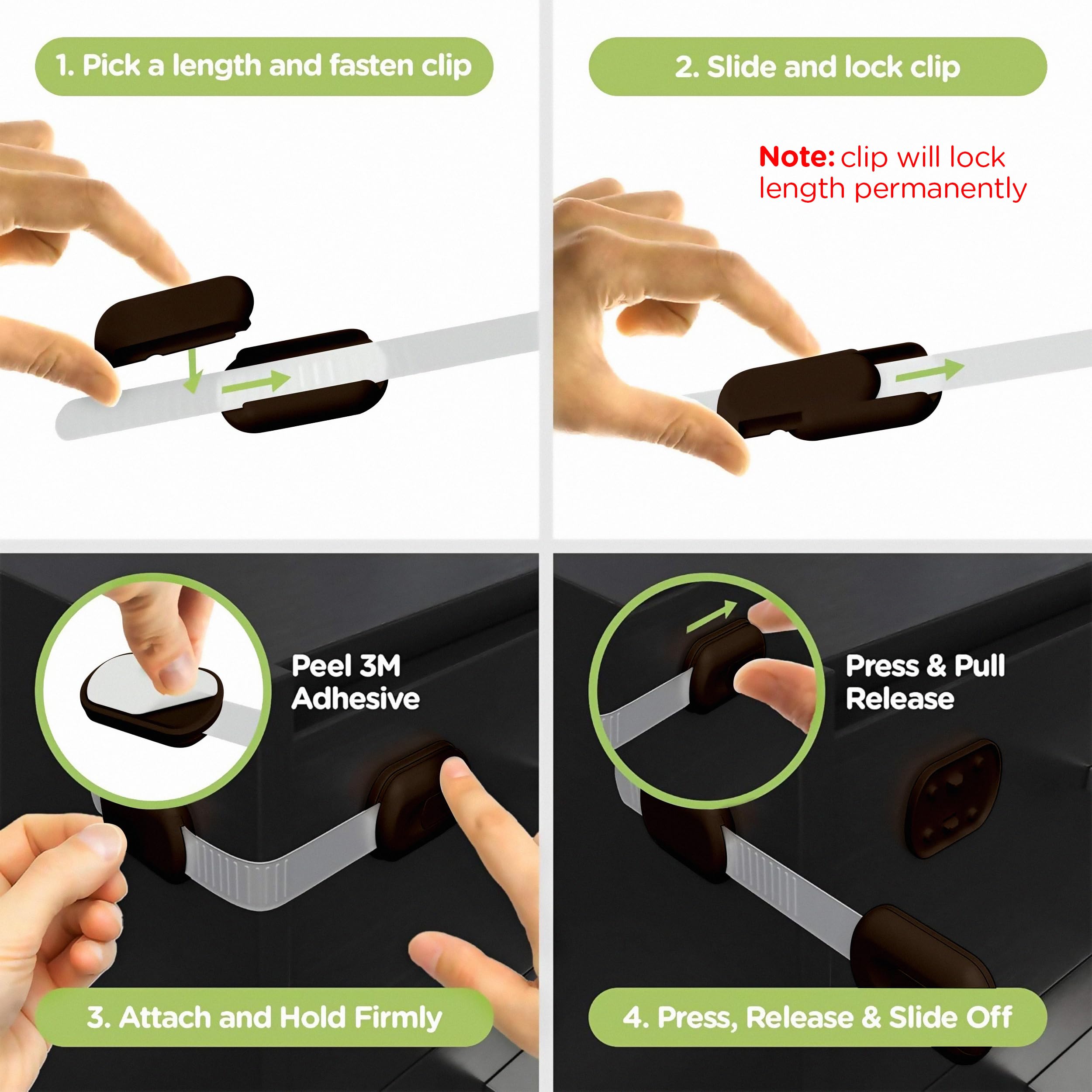 Skyla Homes cabinet drawer latch visual showcasing simple childproofing in seconds.