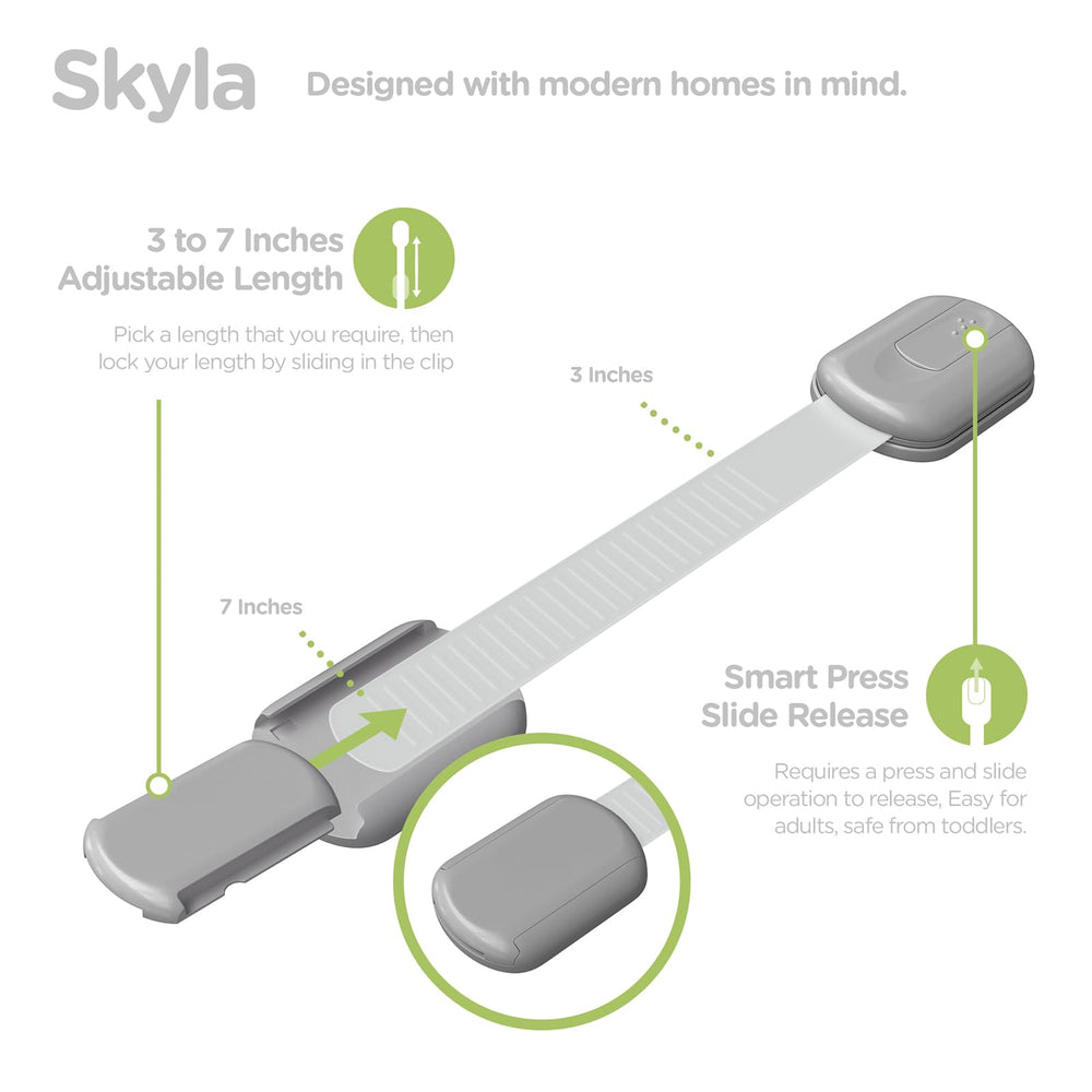 Skyla Homes flexible-strap lock around cabinet handle for multi-surface use