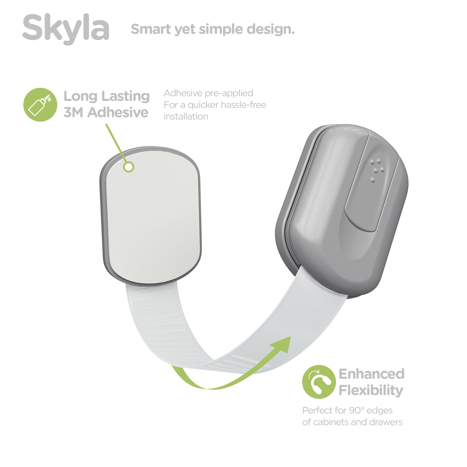Skyla Homes screw-free installation visible on cabinet door for easy adult use