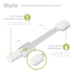 Skyla Homes flexible-strap lock installed around a cabinet handle.