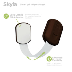 Skyla Homes no-screws magnets illustrate easy, secure install and quick removal.
