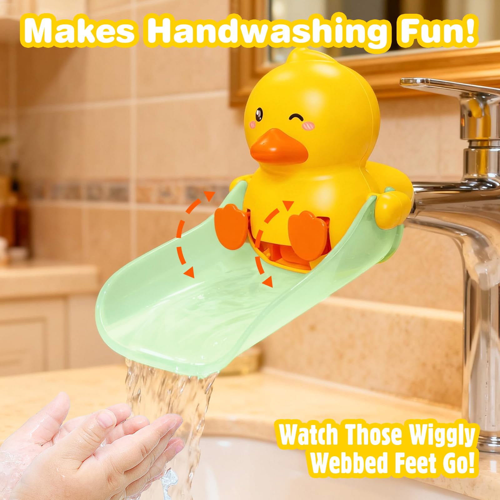 Skyroku Duck-Tastic yellow-green colors appeal to toddlers during wash time.