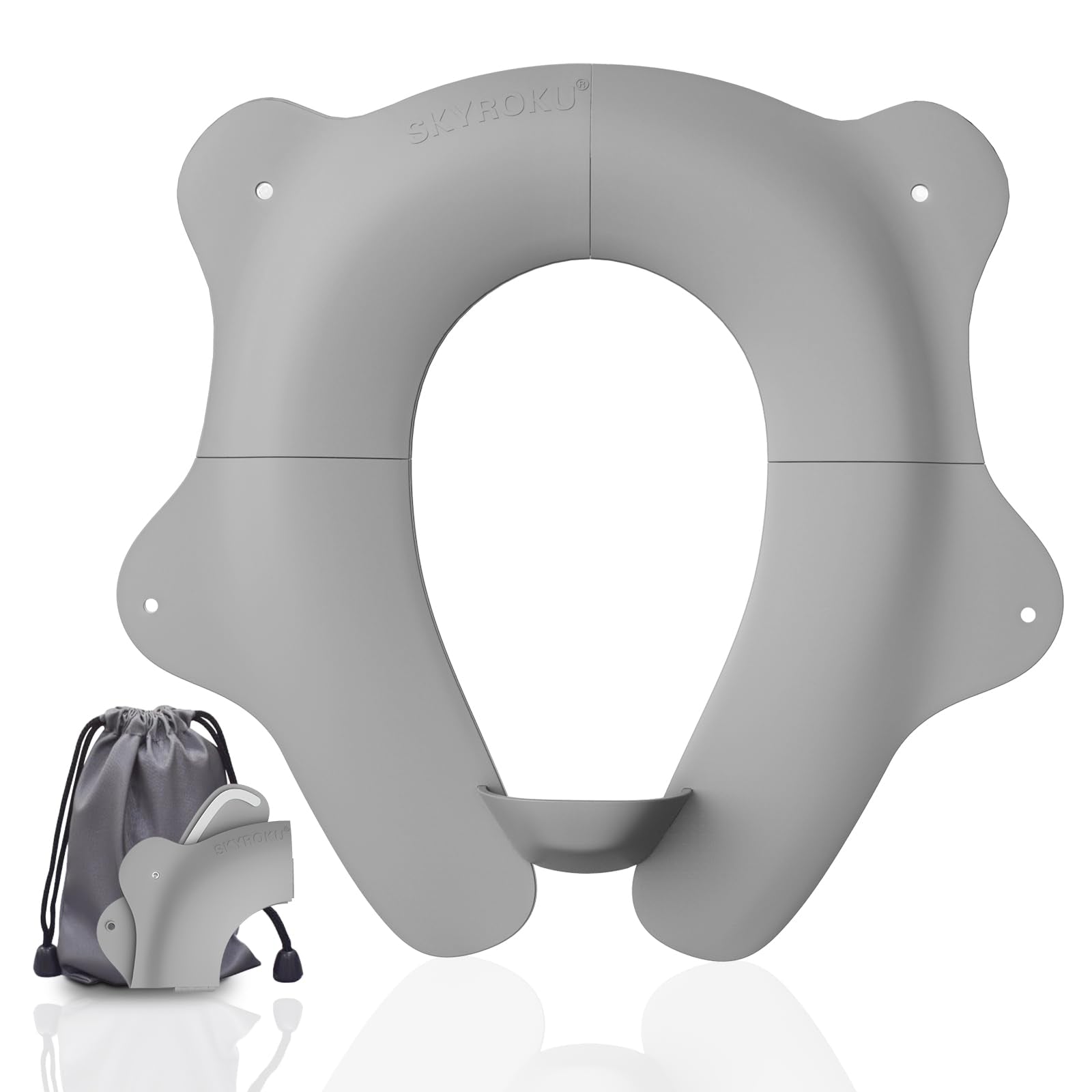 SKYROKU foldable kids toilet seat flat-packed for easy travel and compact storage.