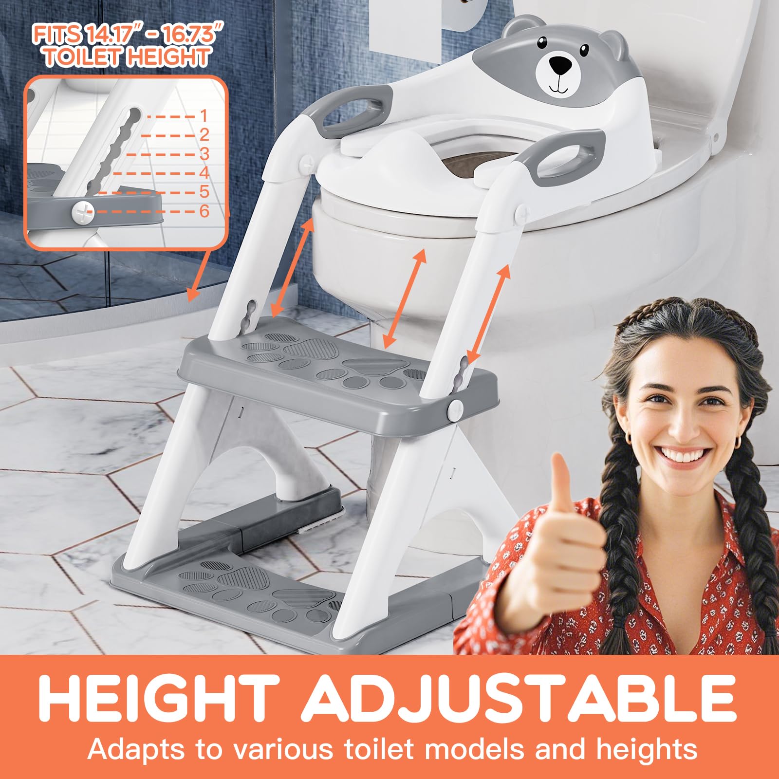 SKYROKU 2-in-1 step-stool use image demonstrates reach to sink and shelves.