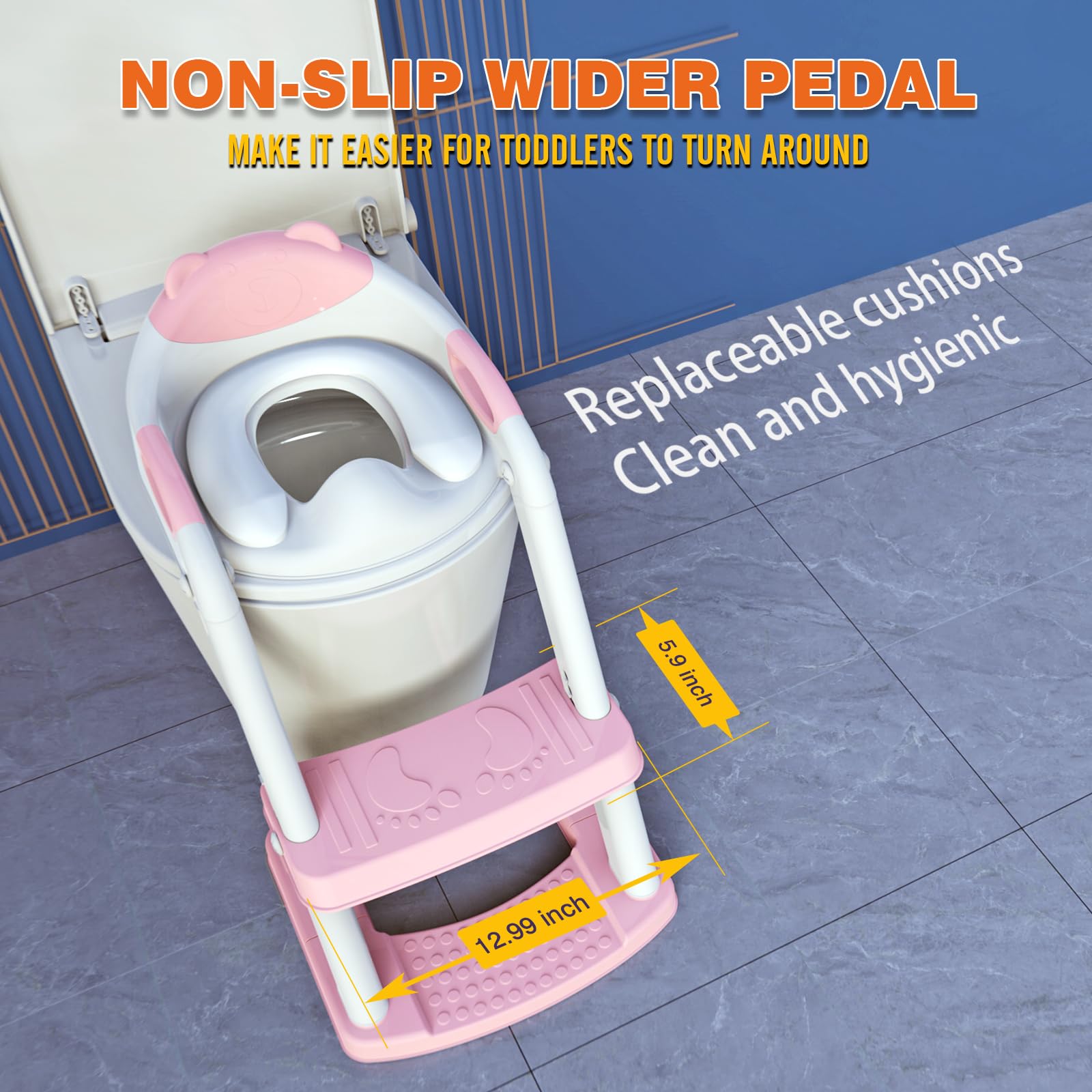 SKYROKU potty seat 2-in-1 step stool supports kids reaching sinks.
