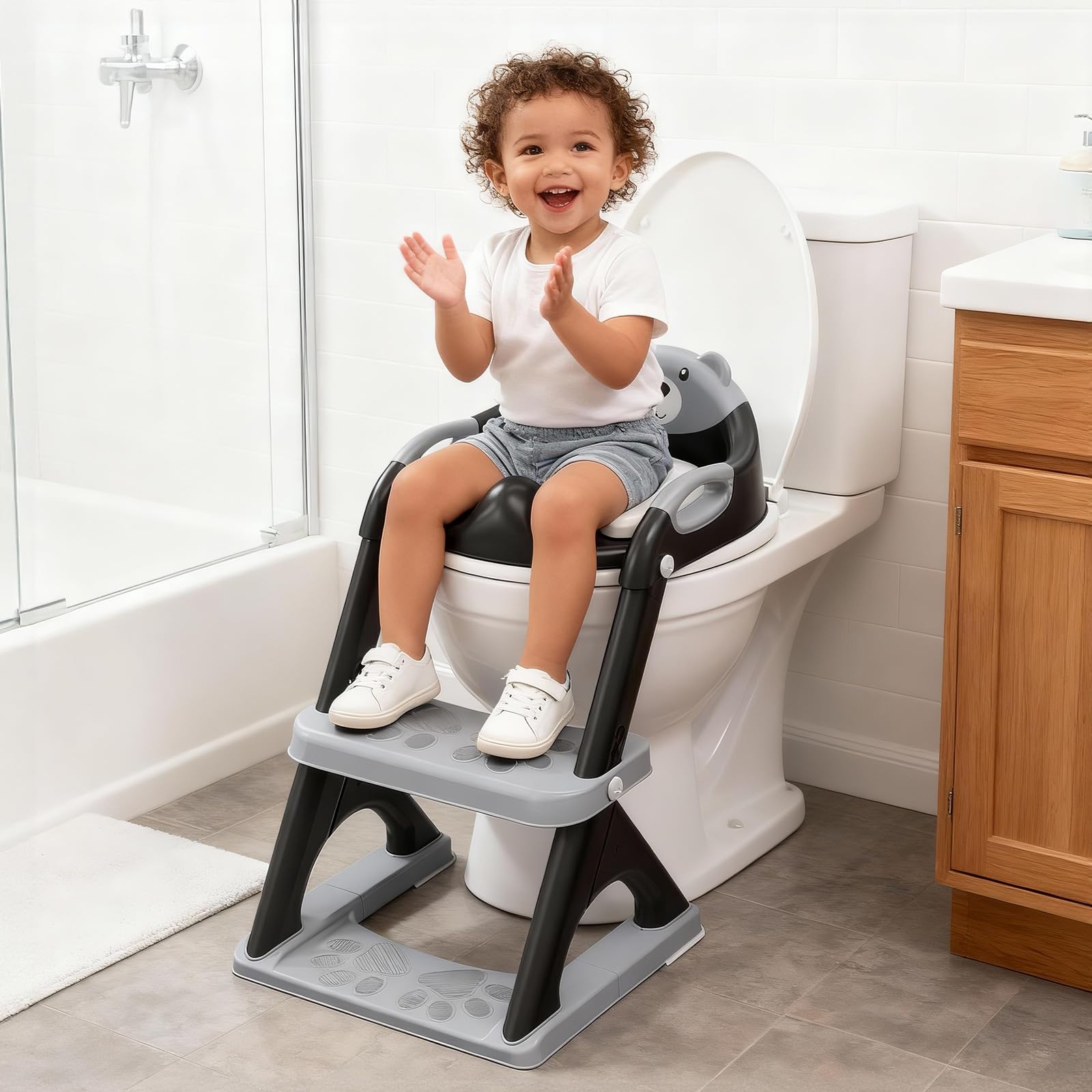 SKYROKU potty seat assembly guide showing quick height adjustment