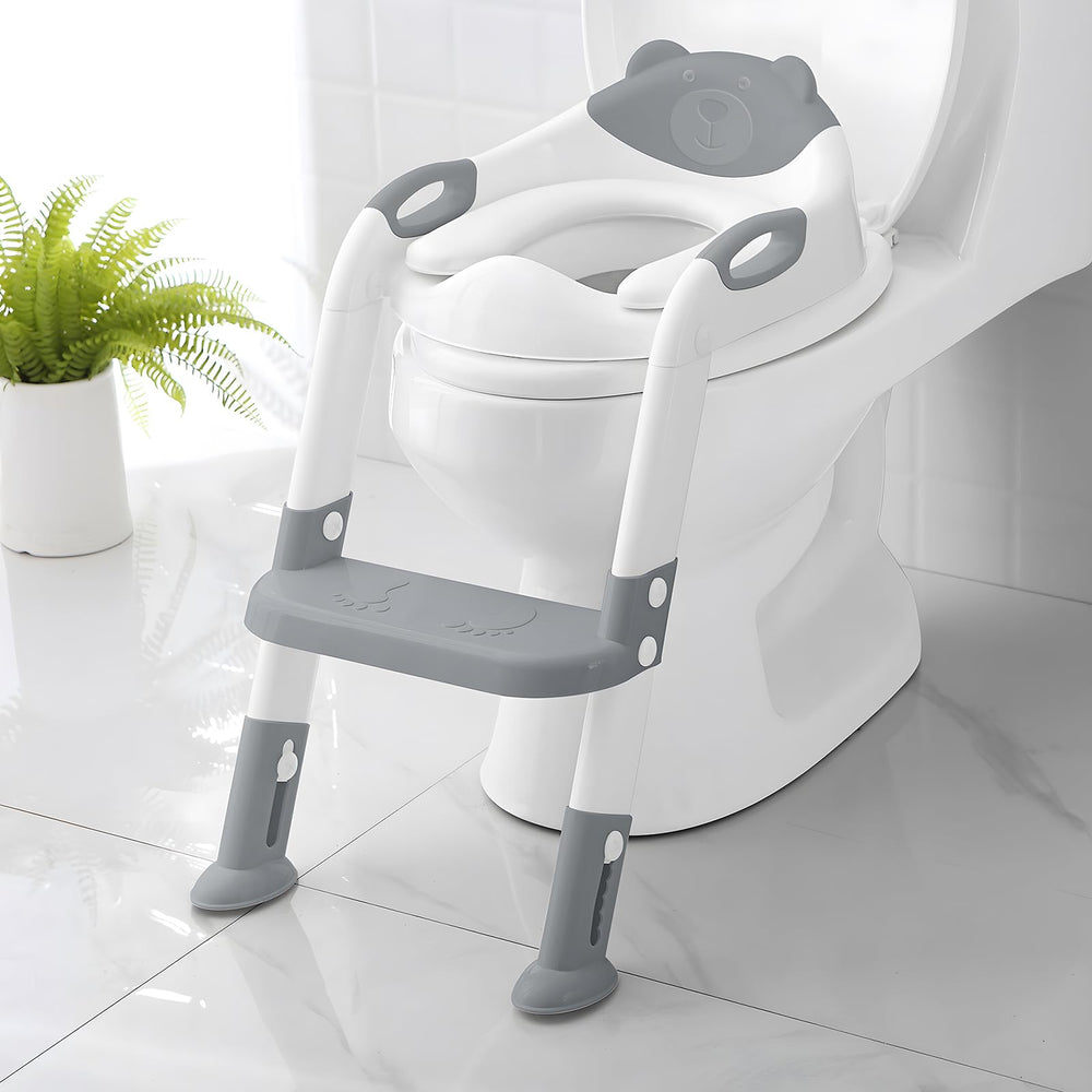 SKYROKU potty training seat front view in grey for easy toddler toilet access.