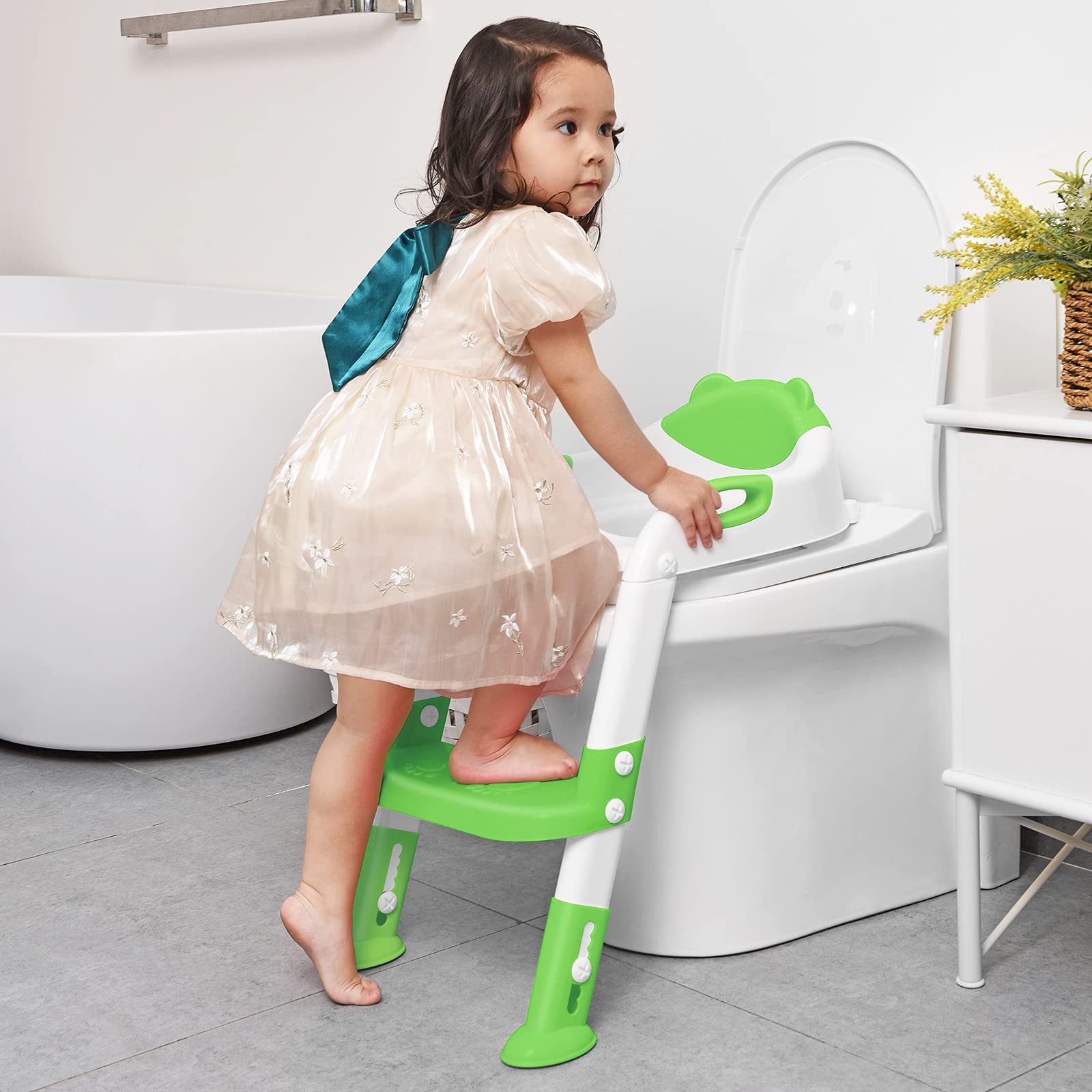 SKYROKU potty training seat with step stool extended for growing kids.