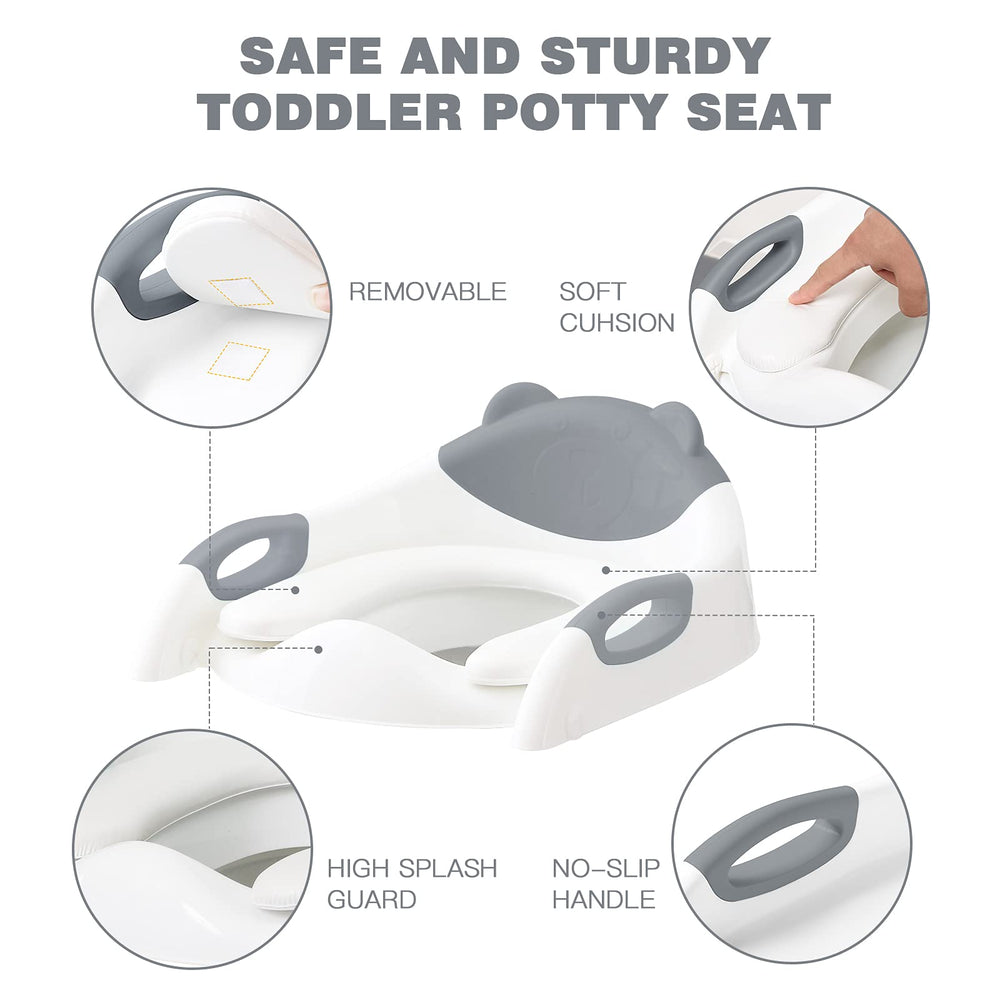SKYROKU potty seat with step illustrates adjustable height for growing toddlers.
