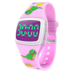 Skyroku Potty Watch with dinosaur pattern in pink and white for toddlers.