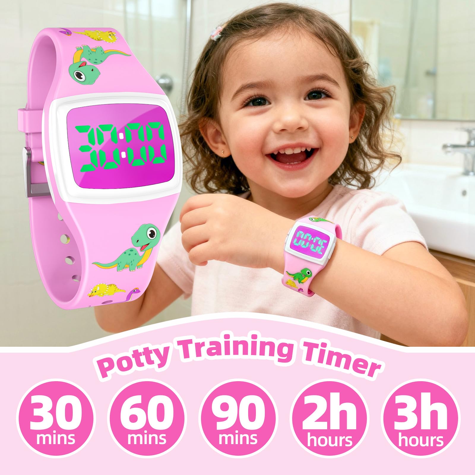 Skyroku Potty Watch silicone band is gentle on toddler skin.