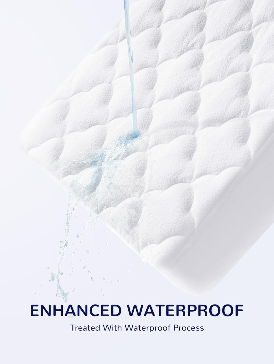 SLEEP ZONE protector 4-layer waterproof backing demonstrates leak protection for overnight use