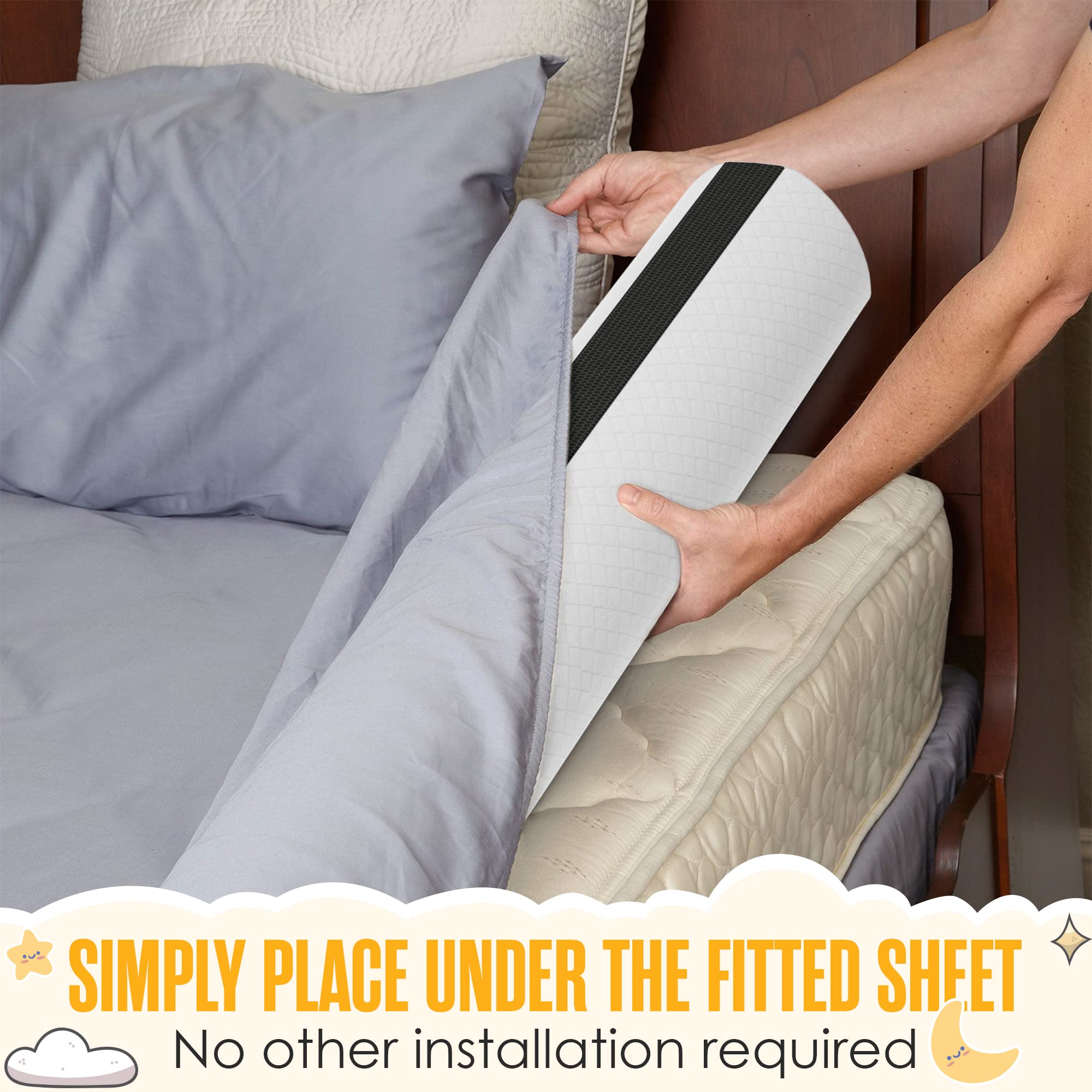 Sleepah bed rail shows dual non-slip pads on top and bottom for secure placement