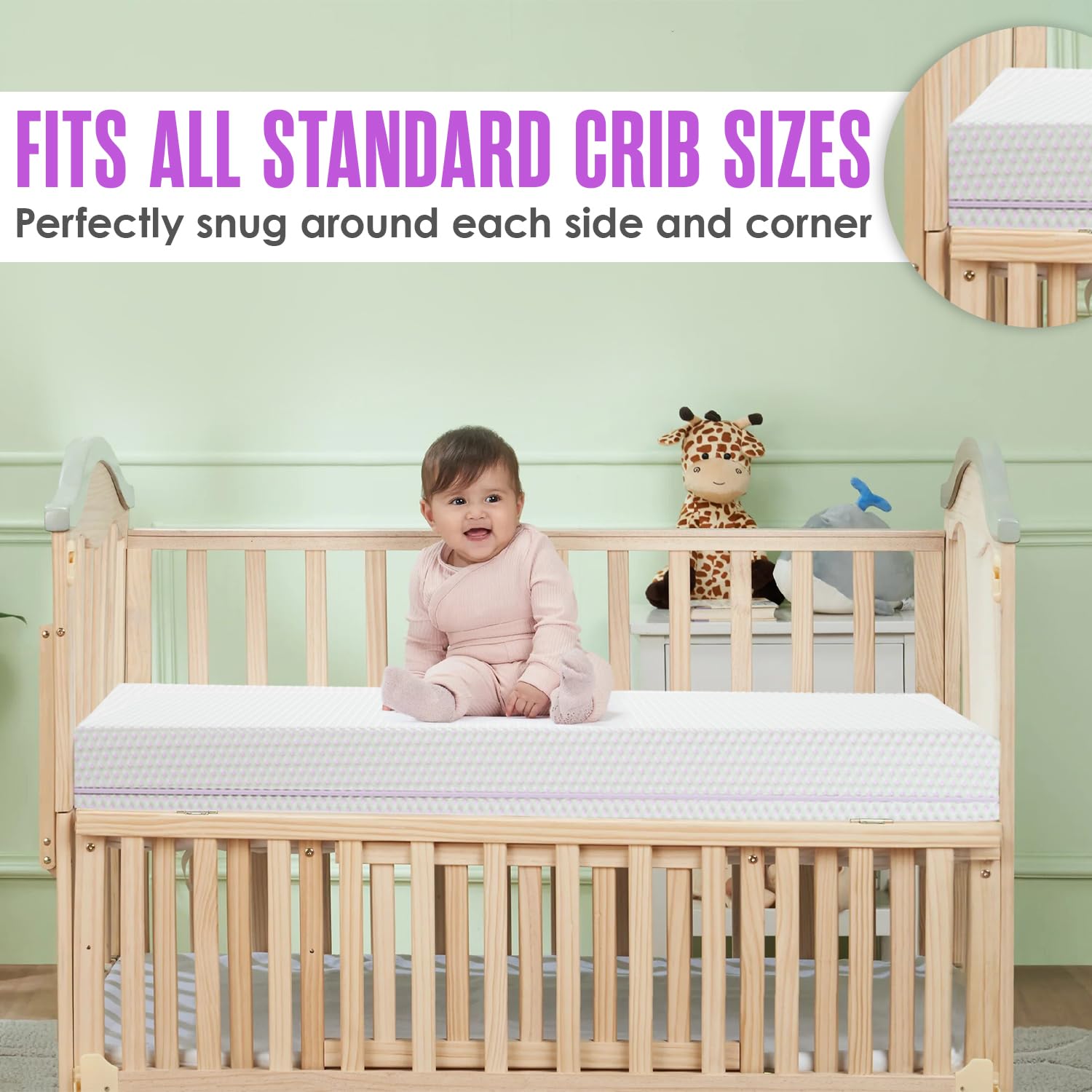 Sleepah standard crib-toddler fit 52x28x6 mattress in place
