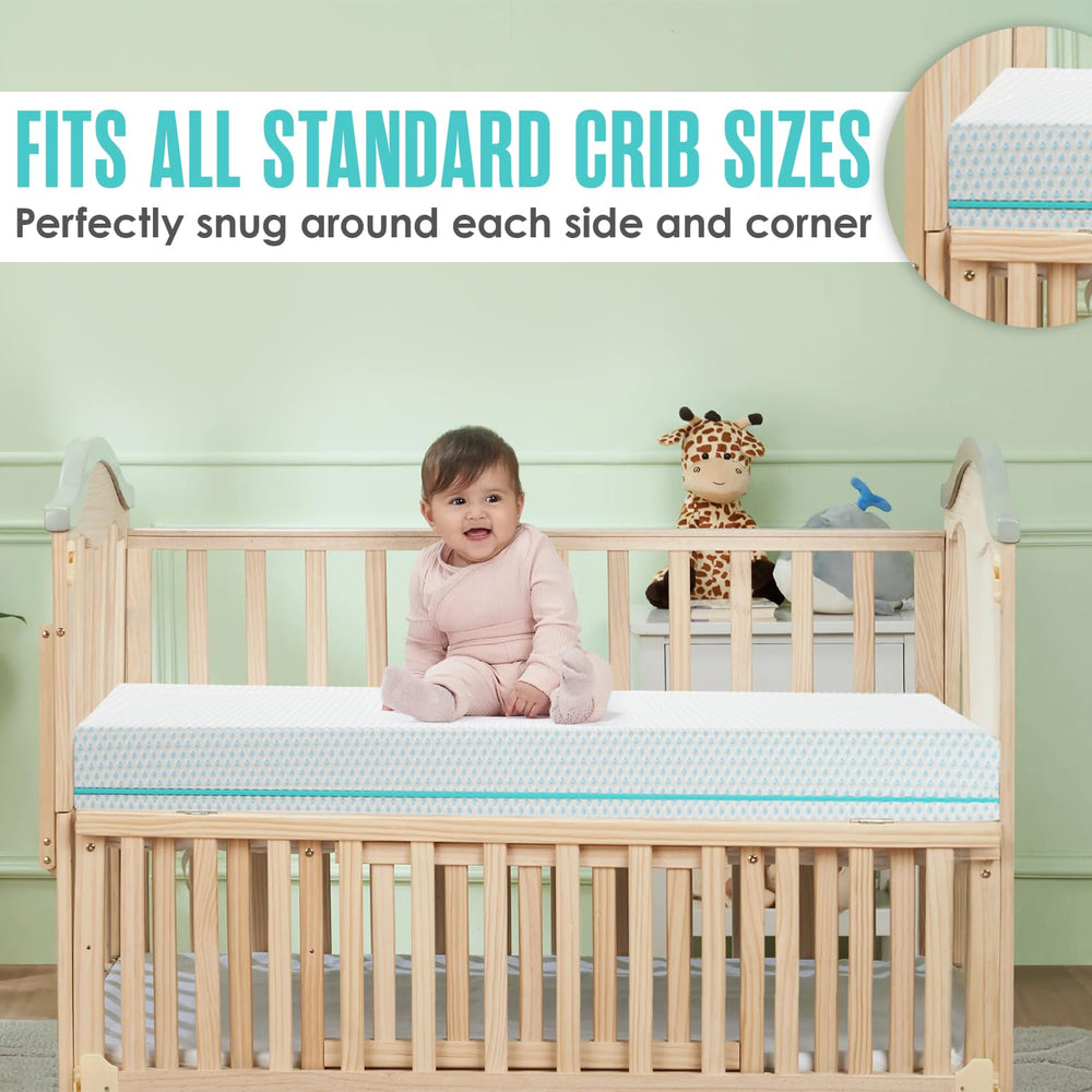 Sleepah standard crib-toddler size 52x28x6 shown for proper fit.