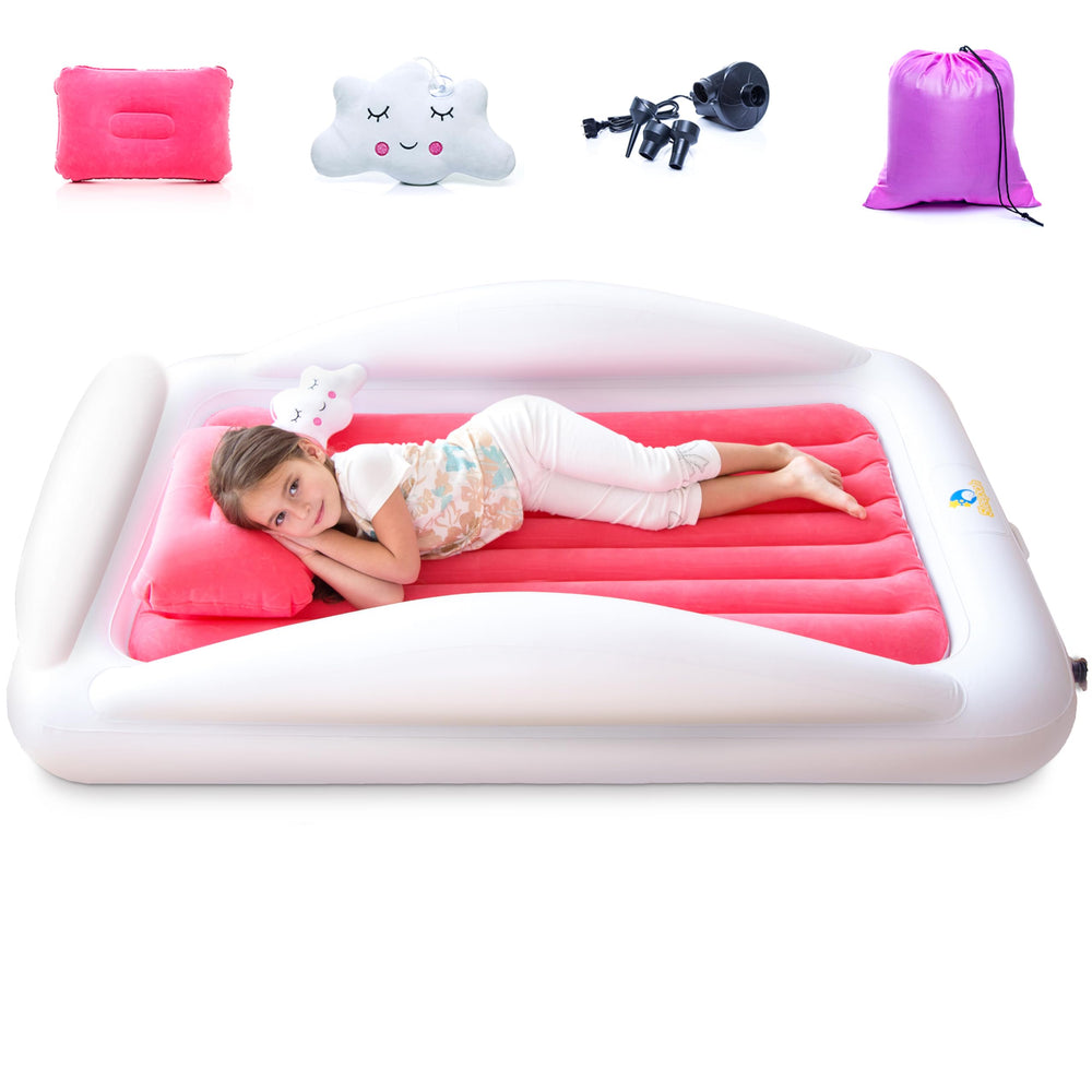 Sleepah toddler travel bed coral inflated for safe, roomy sleep.