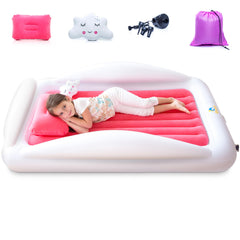 Sleepah toddler travel bed coral inflated for safe, roomy sleep.