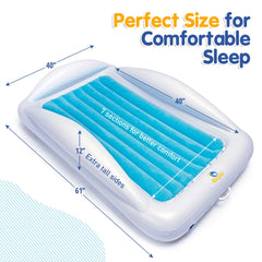 Sleepah travel bed side view highlighting high bumpers for containment.