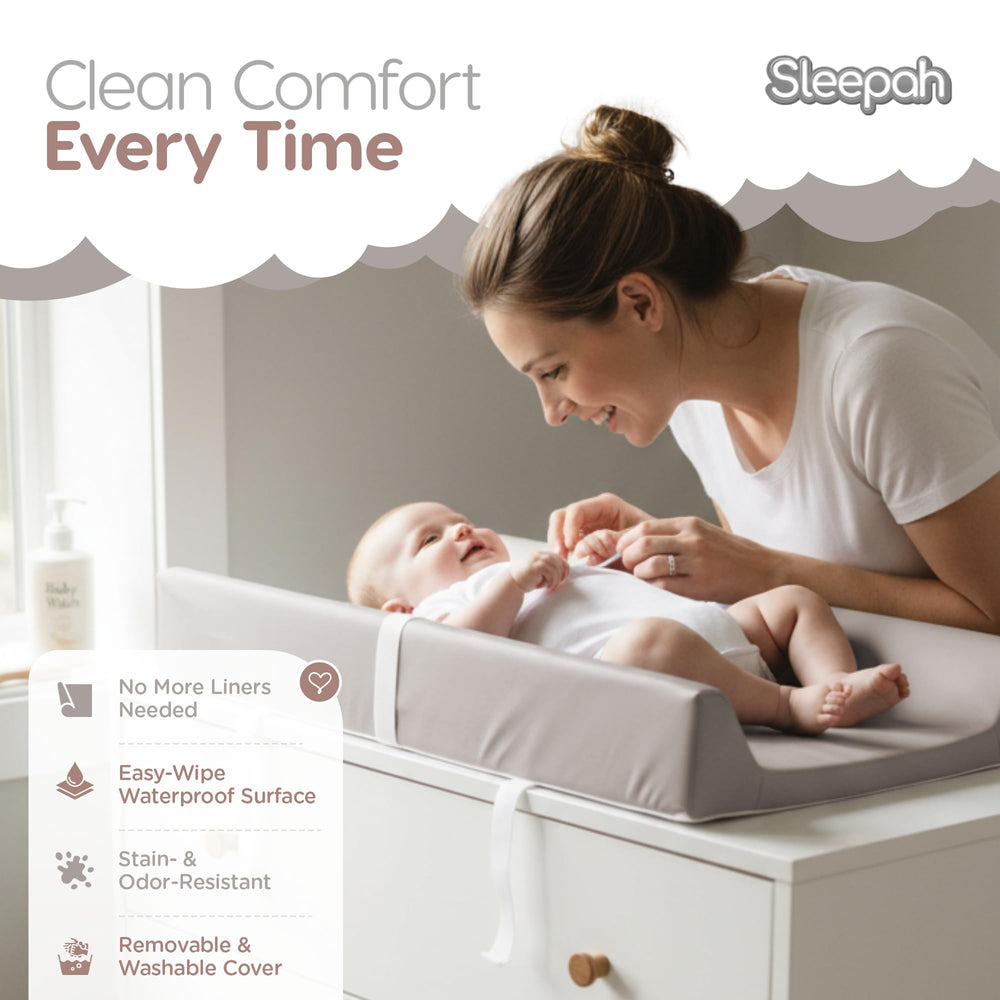 Sleepah changing pad fits most dressers and changing tables.