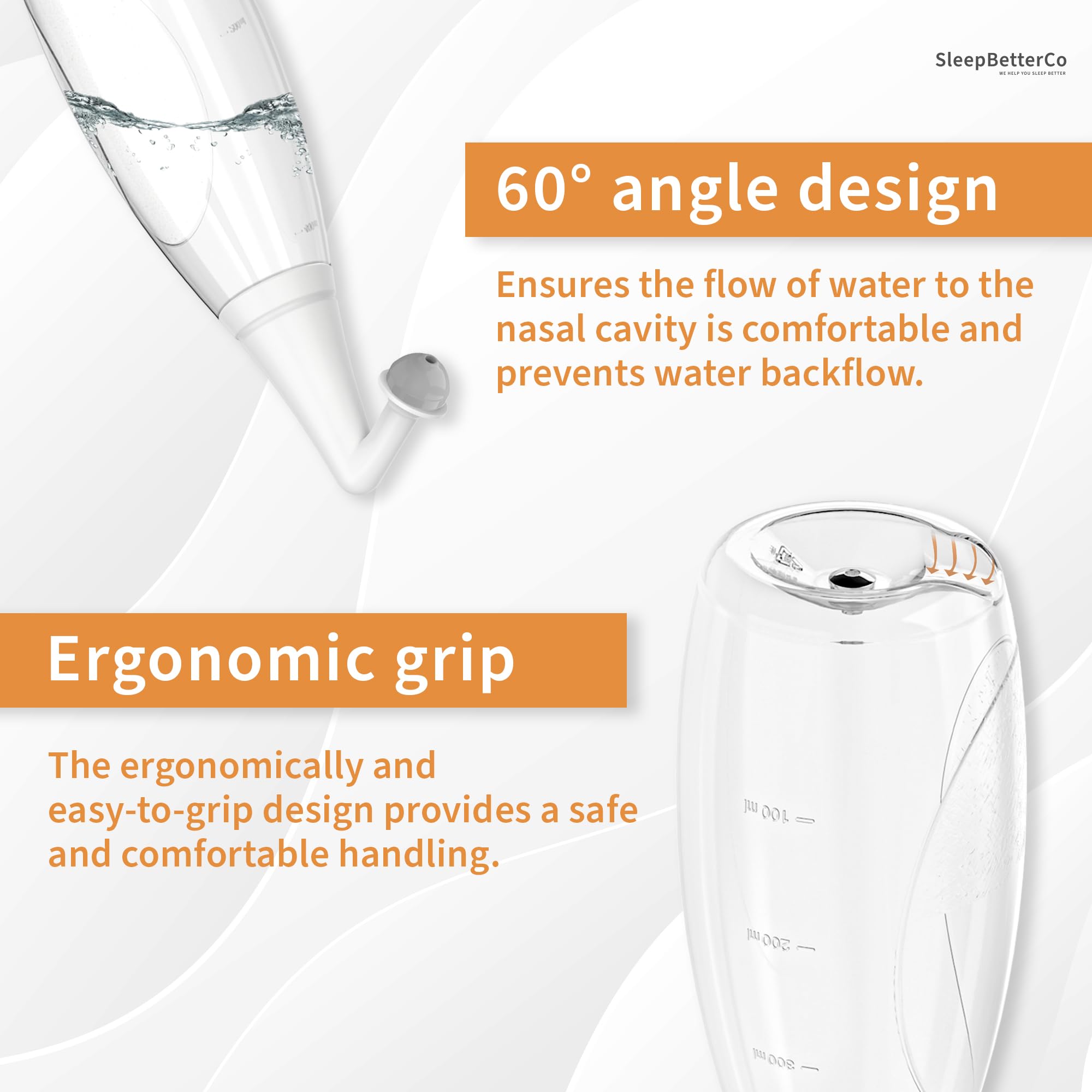 SleepBetterCo BPA-free materials product shot highlights safe, durable nasal irrigation.