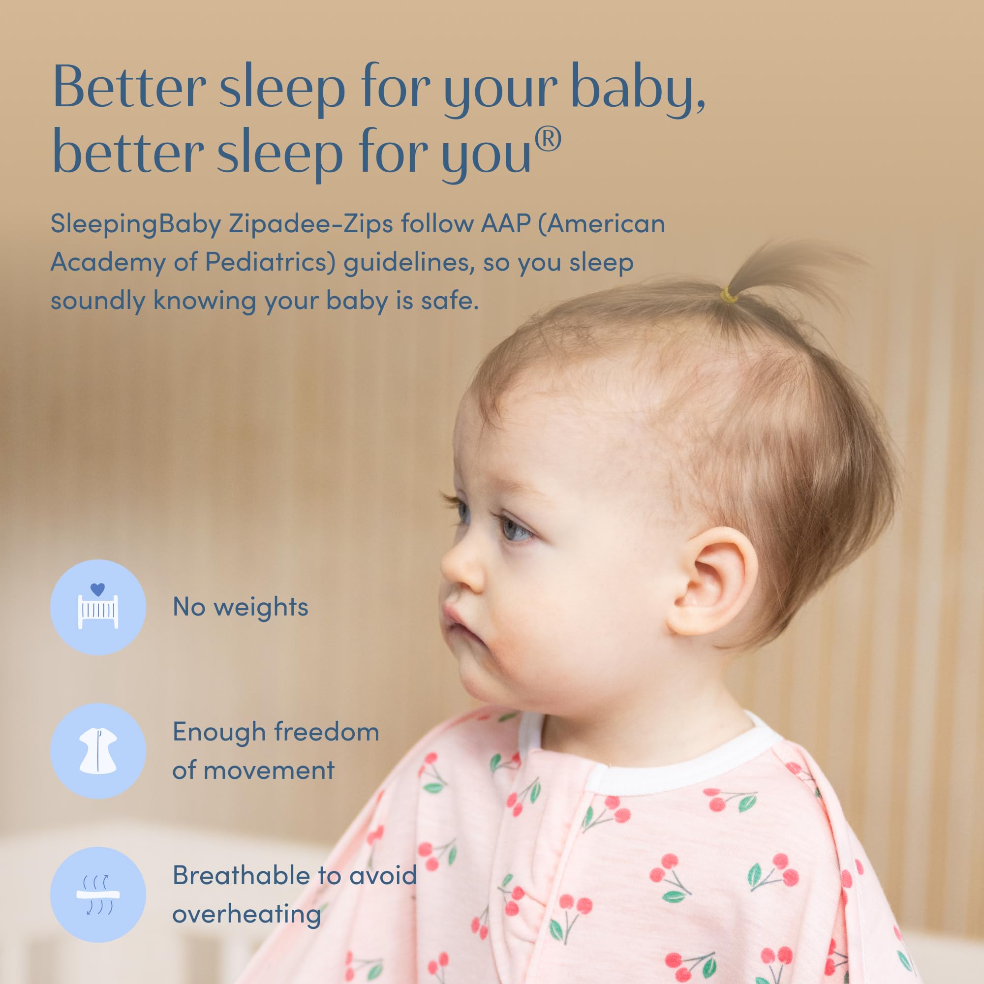 SleepingBaby arms-up sleep support promotes longer, calmer nights