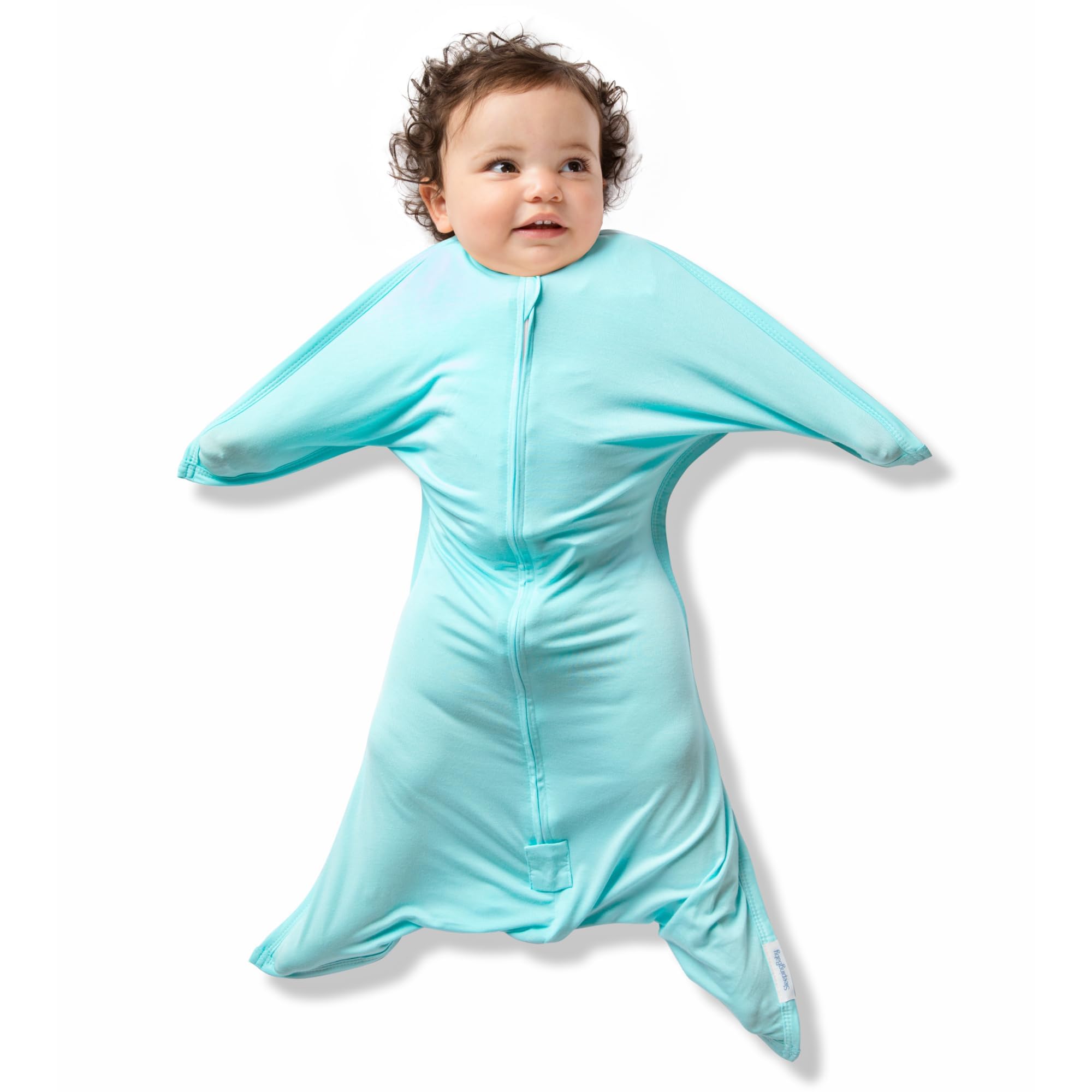 SleepingBaby Bamboo Zipadee-Zip sea glass fabric closeup shows soft, breathable weave for cooling comfort.