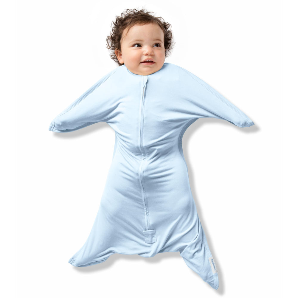 SleepingBaby Bamboo Zipadee-Zip sky blue full product shows breathable EverSoft fabric for comfortable summer sleep.