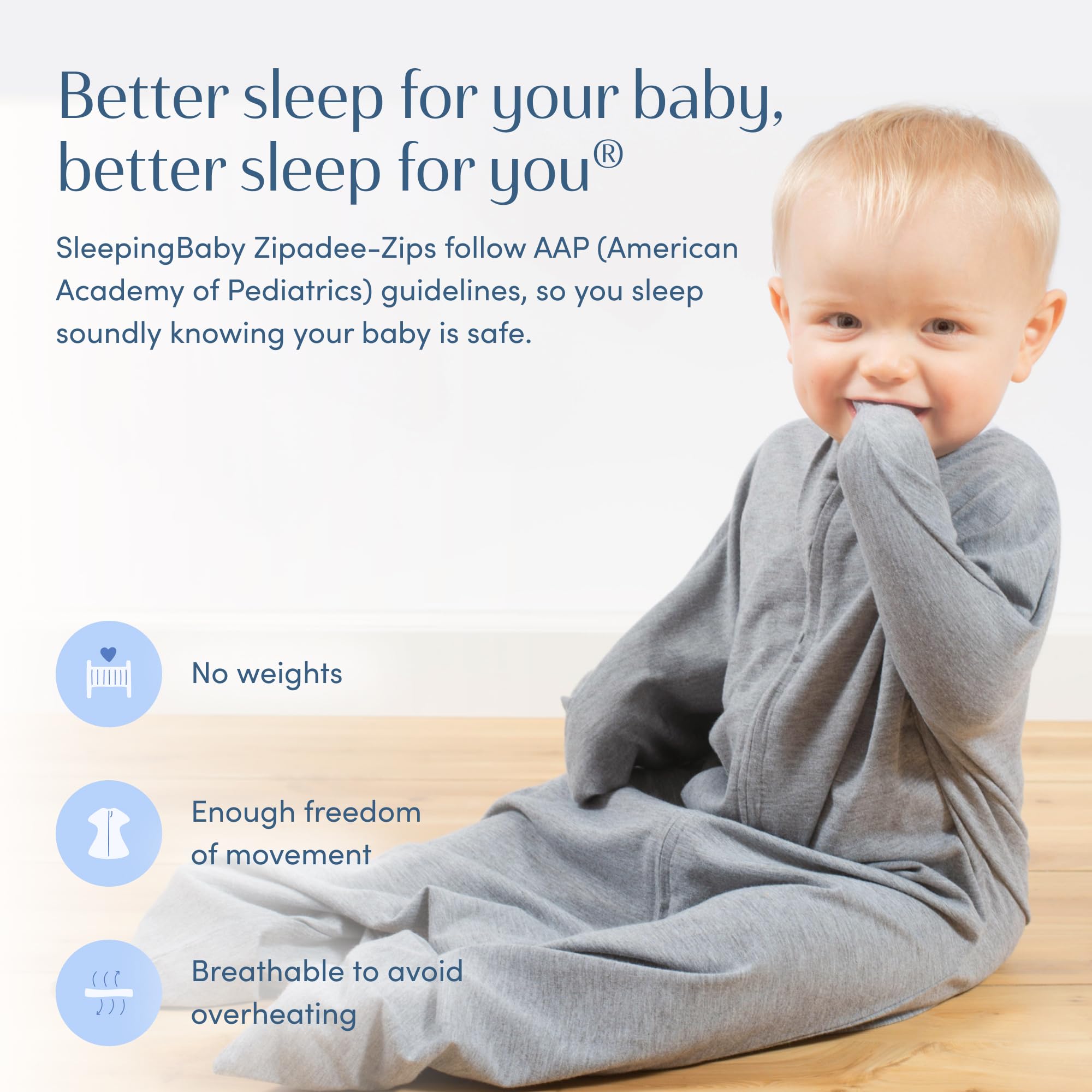 SleepingBaby Heather Grey fabric swaddle provides soft, neutral look for the nursery.
