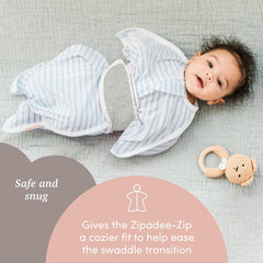 SleepingBaby Snuggle Strap on baby demonstrates easy transition and arm mobility.