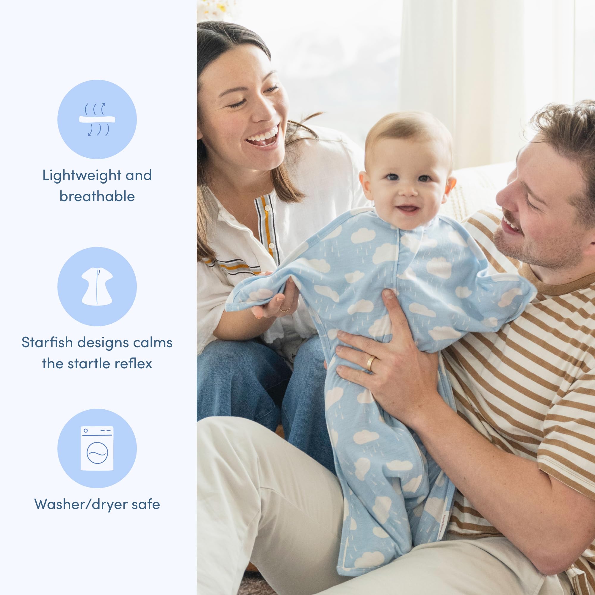 SleepingBaby Zipadee-Zip roomy hip design supports natural leg movement.
