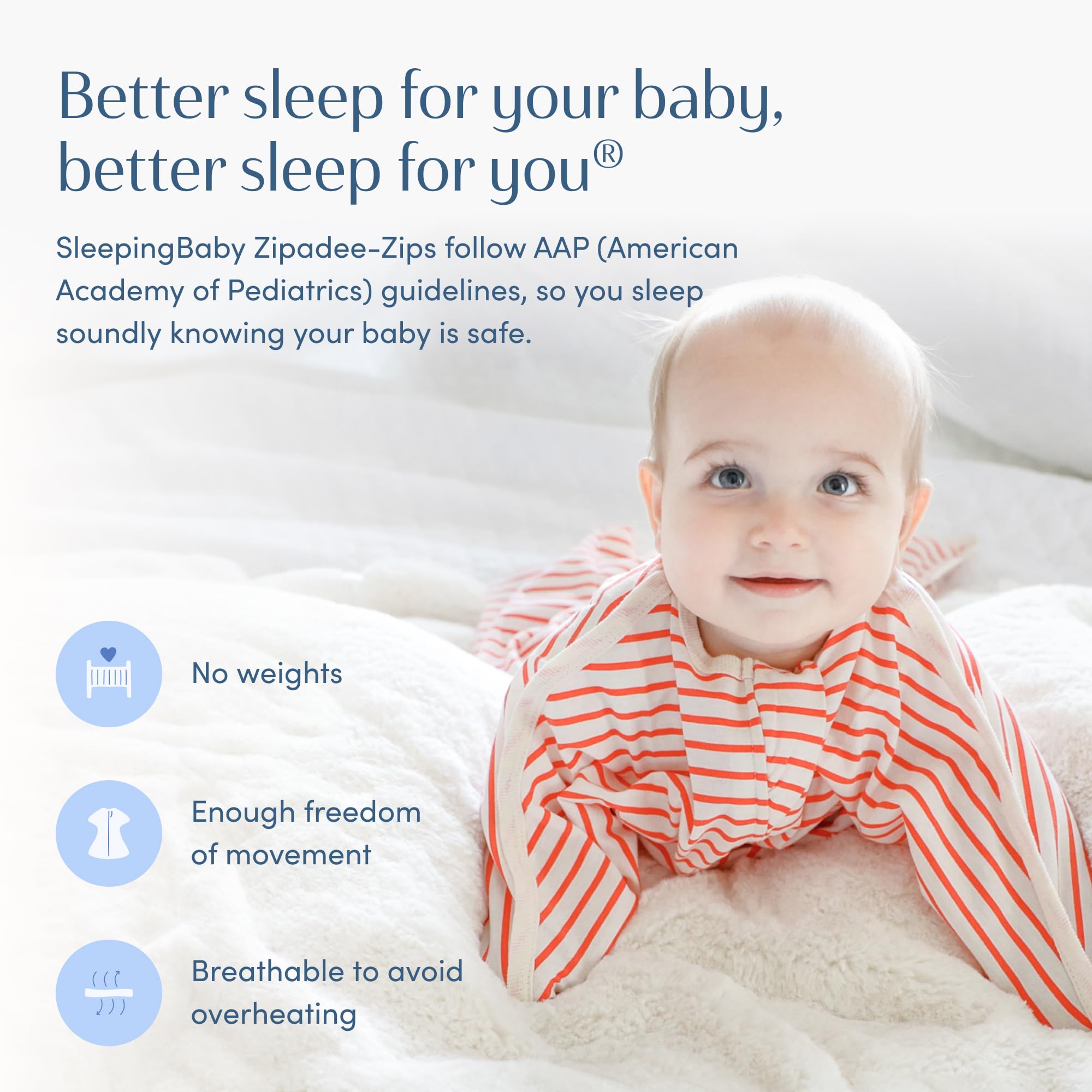 SleepingBaby Zipadee-Zip reduces Moro reflex interruptions for steadier sleep.