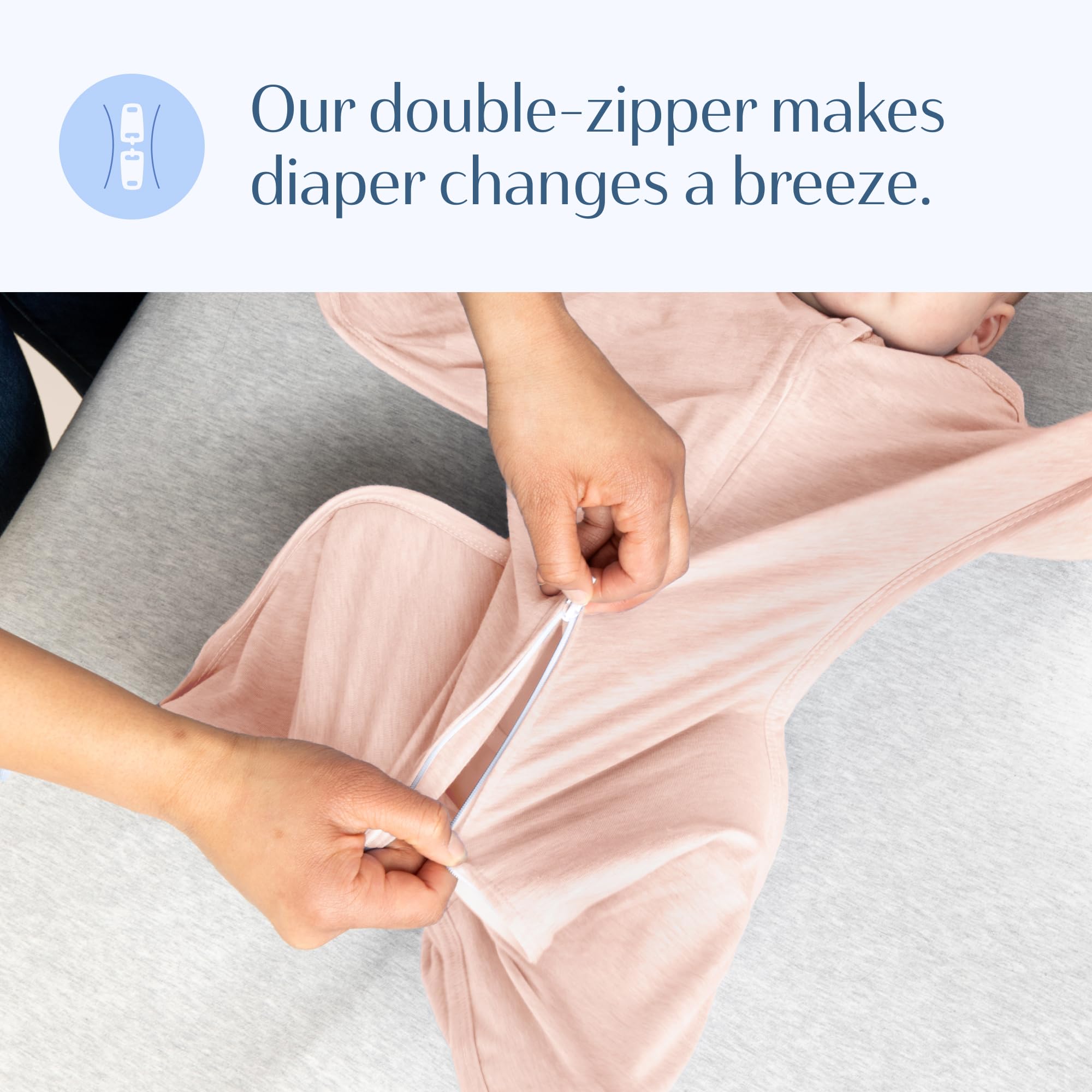 SleepingBaby Zipadee-Zip Ballet Pink Heather fabric adds soft, cozy visual appeal.