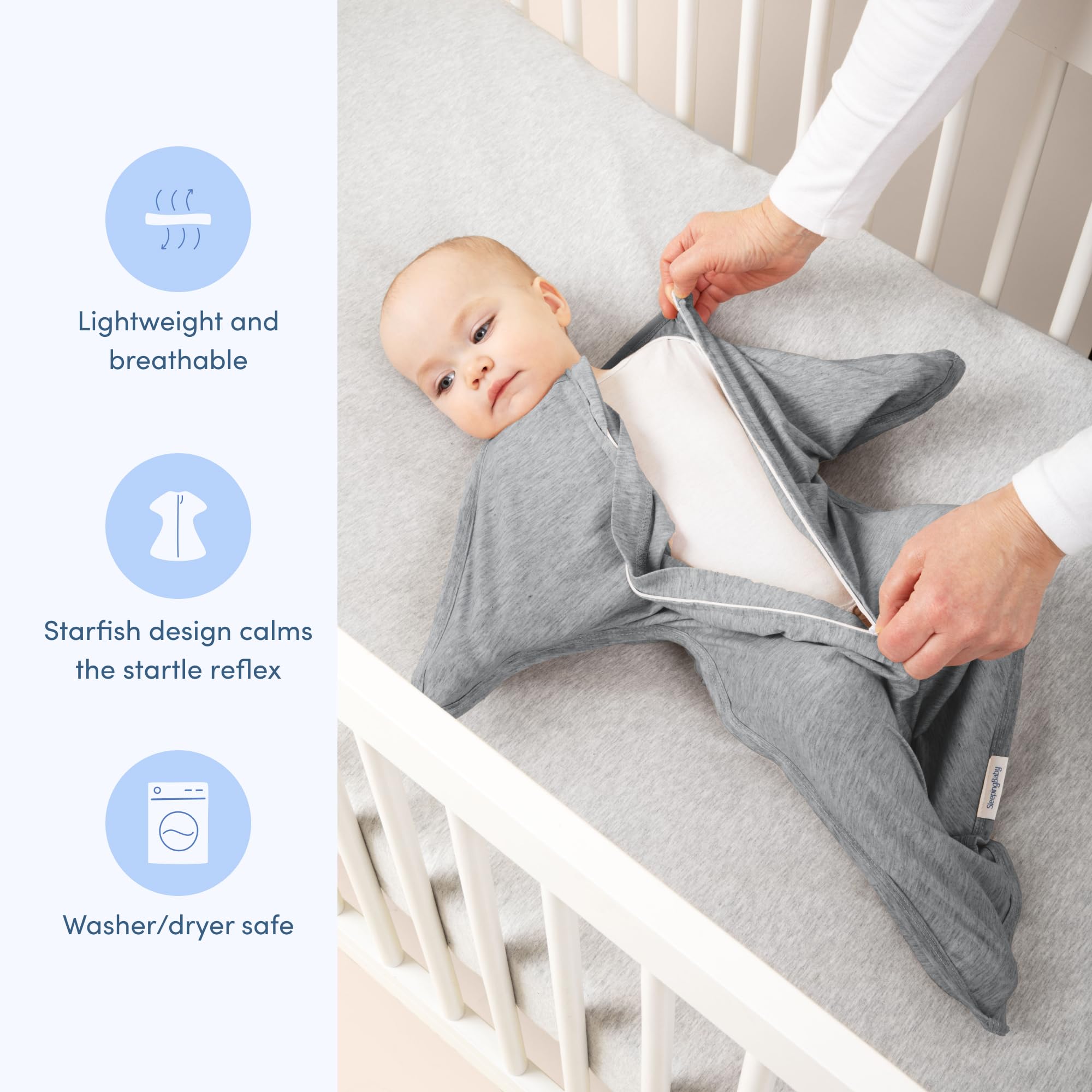 SleepingBaby Zipadee-Zip dual zipper feature aids quick diaper changes