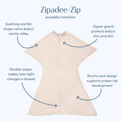 SleepingBaby Zipadee-Zip dual zipper enables quick diaper changes without fully waking baby.