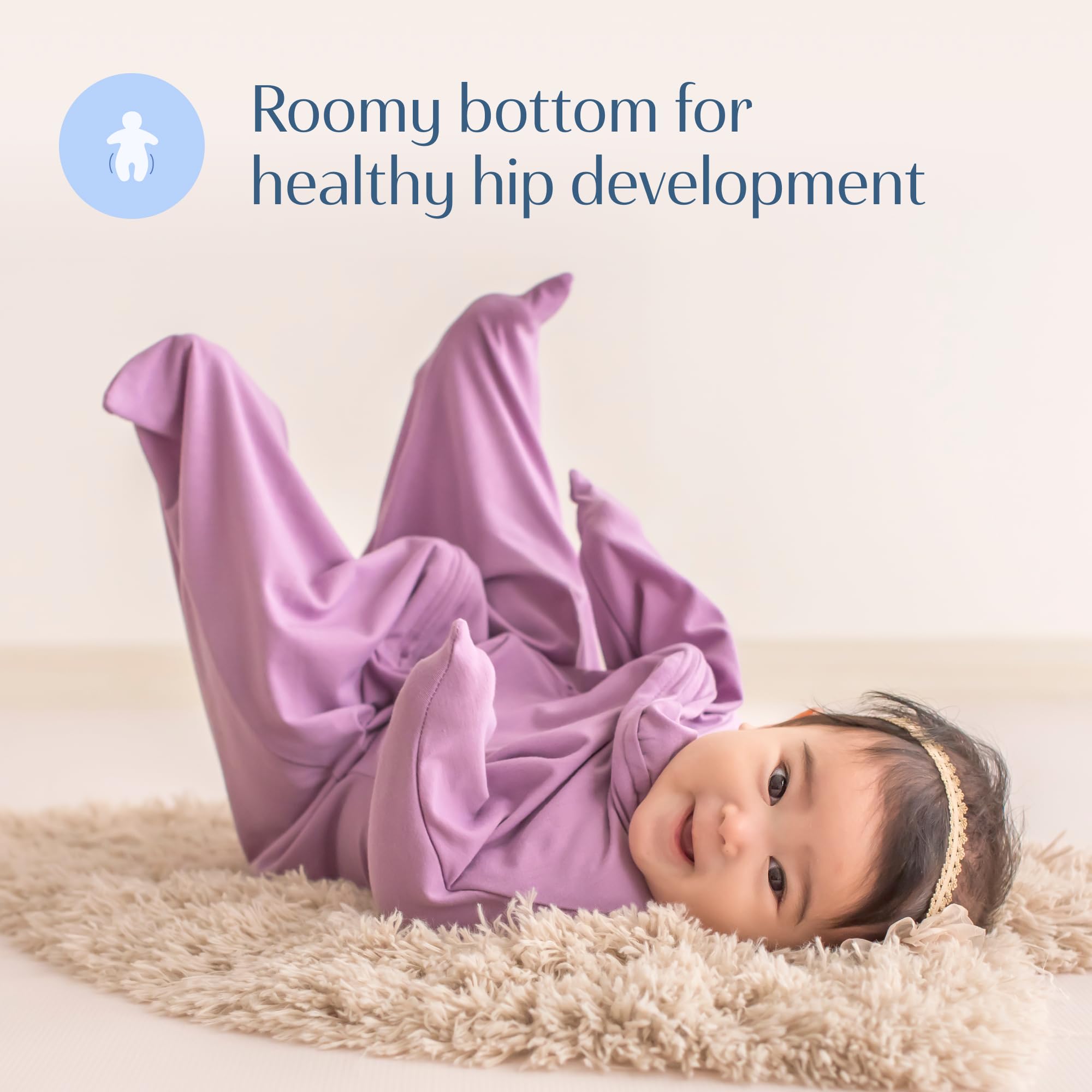 SleepingBaby Zipadee-Zip easy diaper change feature demonstrated in lavender.