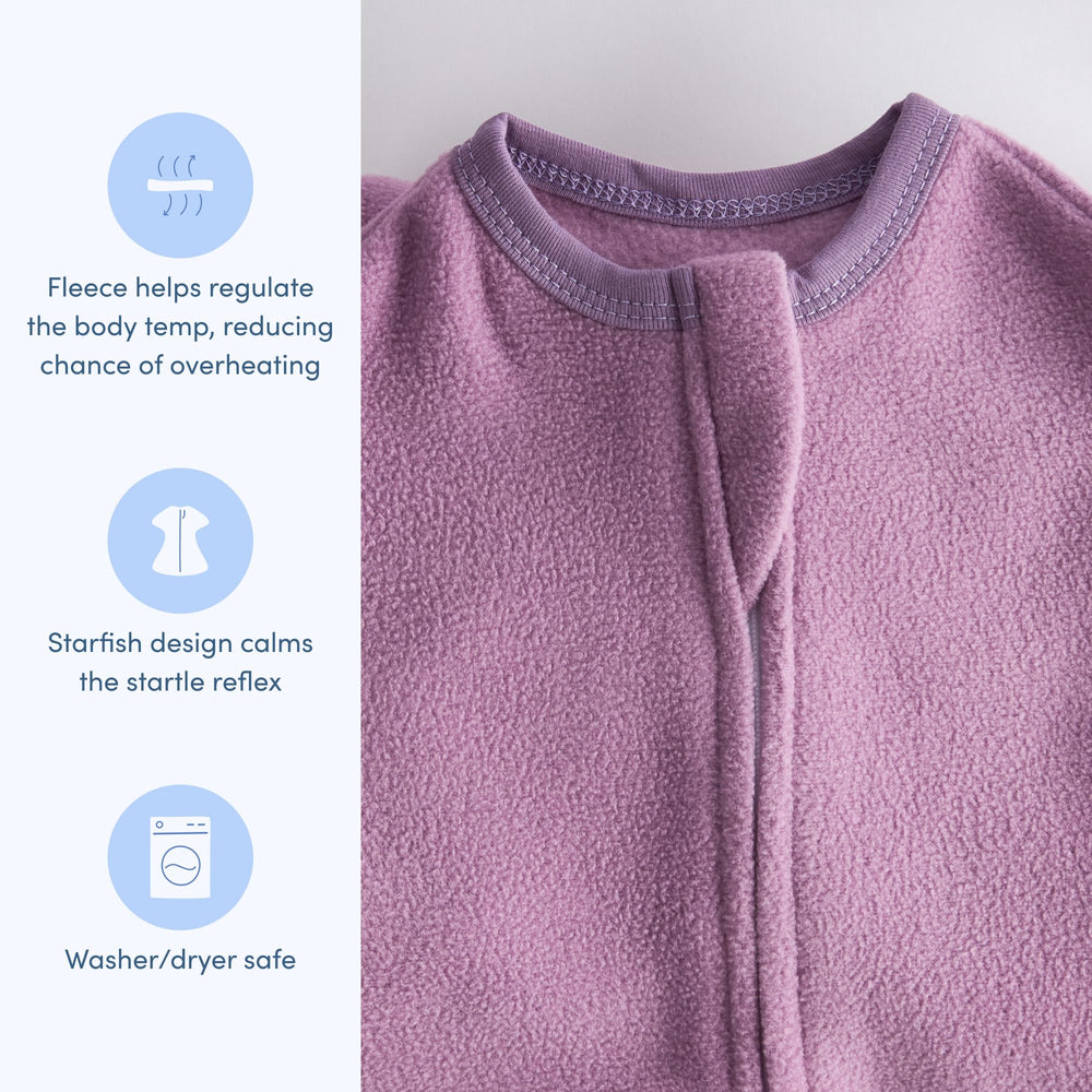 SleepingBaby Zipadee-Zip lavender wearable blanket worn for easy transition to independent sleep.