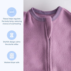 SleepingBaby Zipadee-Zip lavender wearable blanket worn for easy transition to independent sleep.