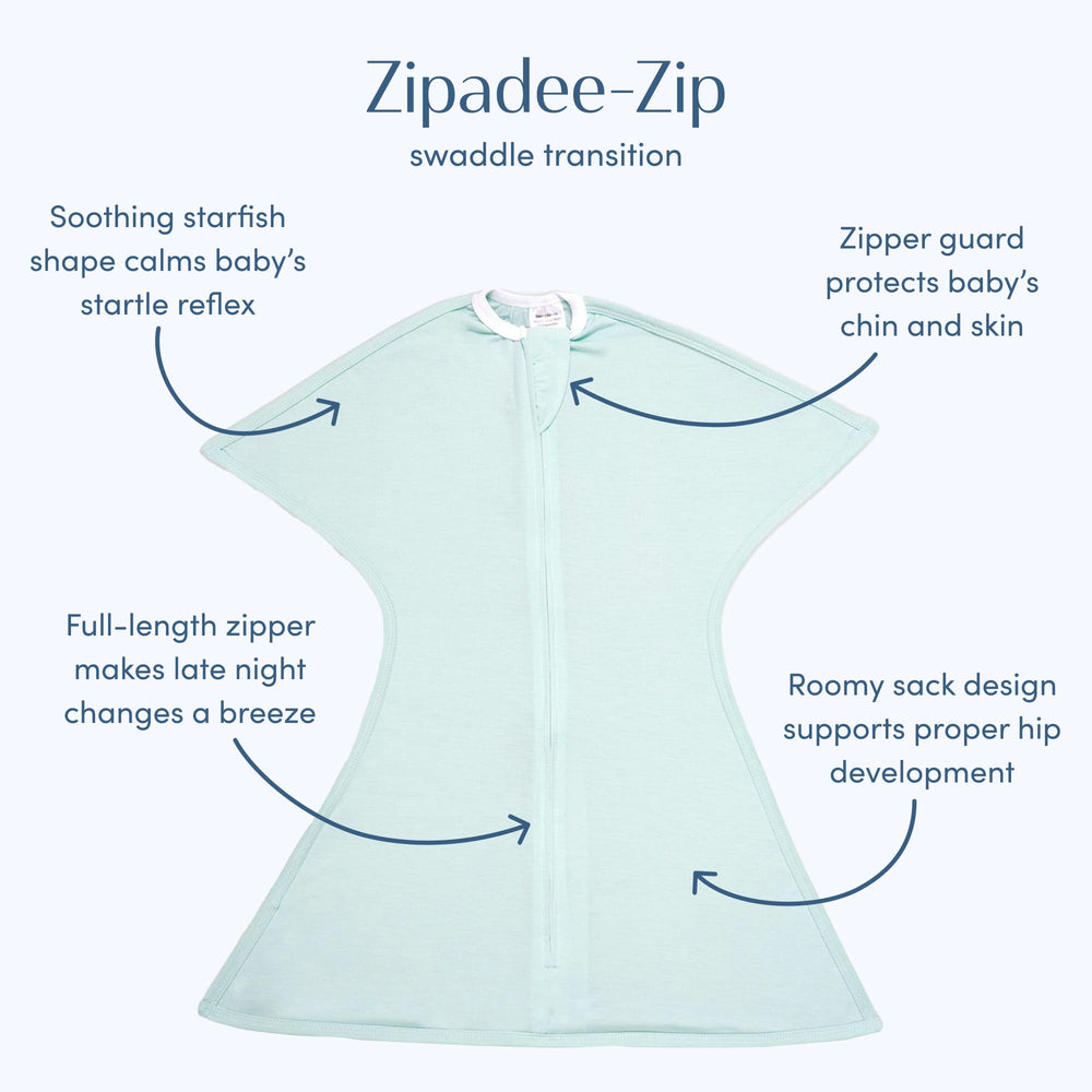 SleepingBaby Zipadee-Zip mint fabric feels soft and cozy for peaceful nights.