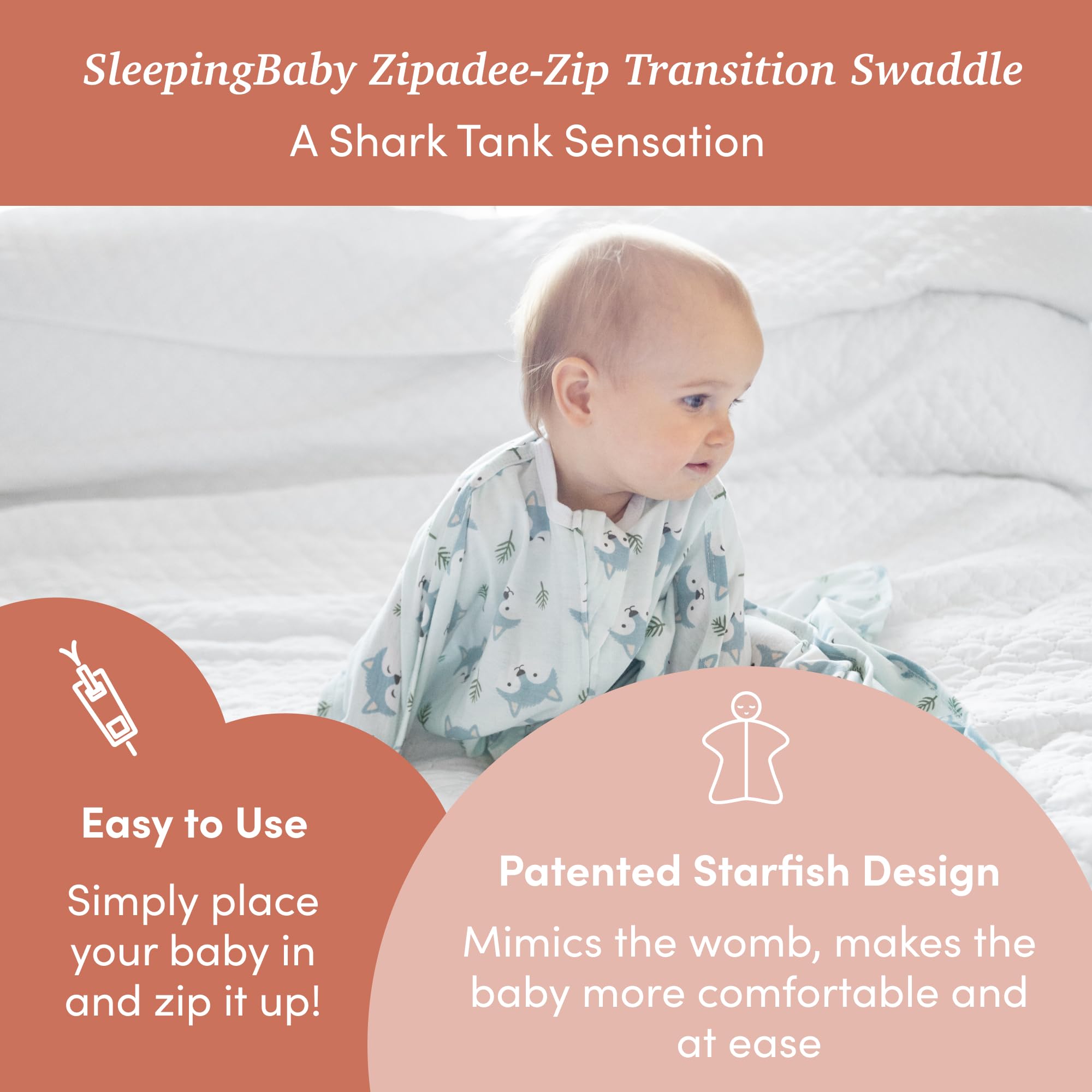 SleepingBaby Zipadee-Zip roomy fit supports natural leg movement during naps.