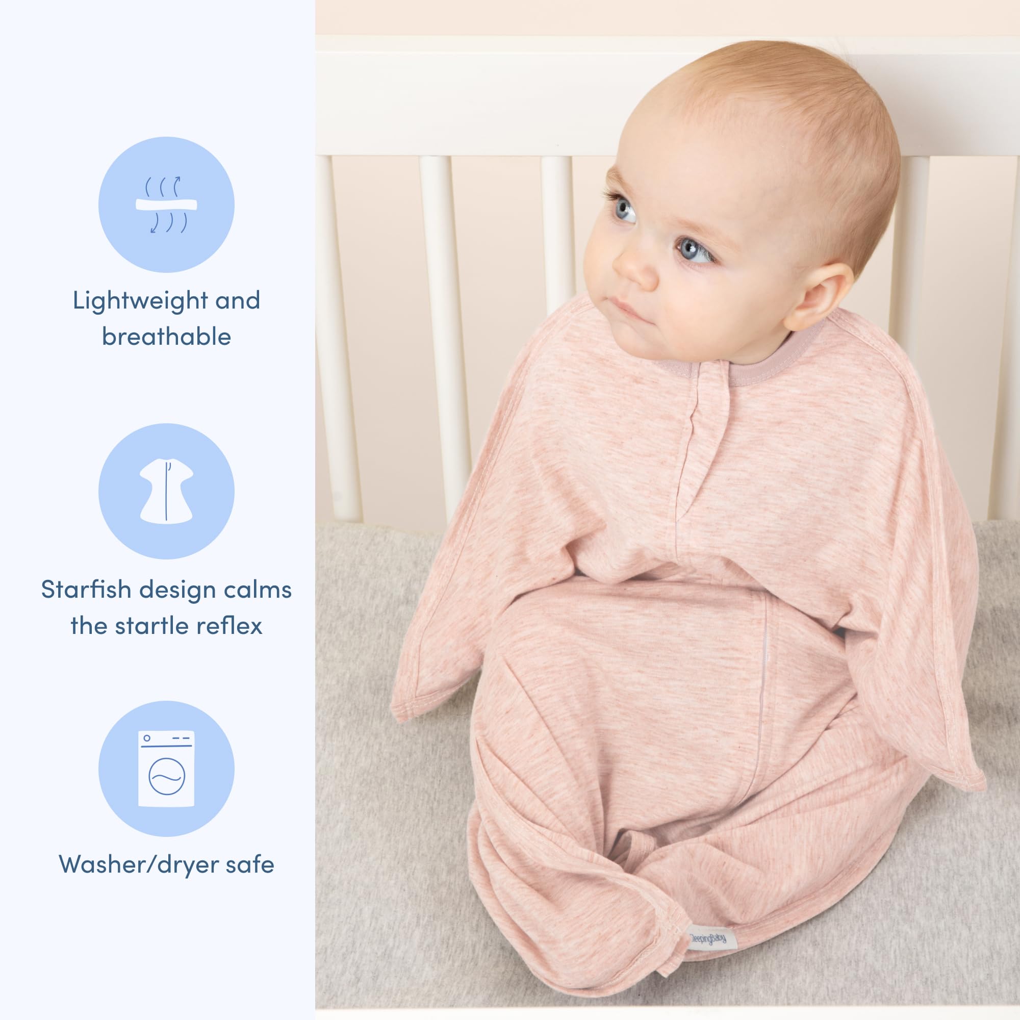 SleepingBaby Zipadee-Zip roomy hip design supports natural leg movement for comfortable sleep.
