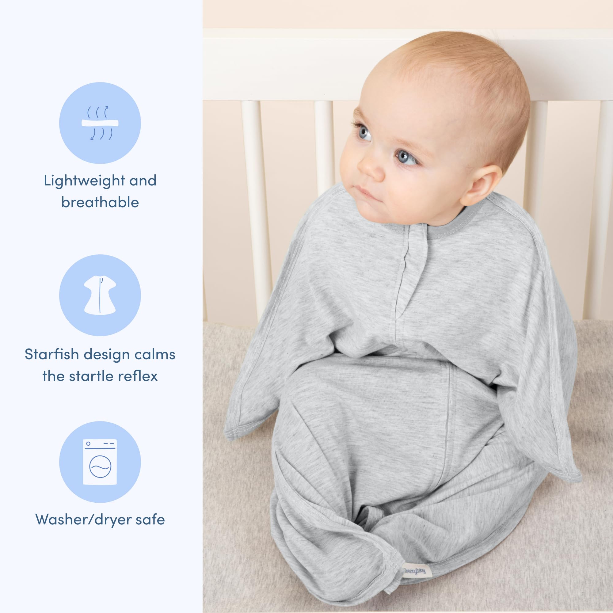 SleepingBaby Zipadee-Zip roomy leg-area supports natural leg movement