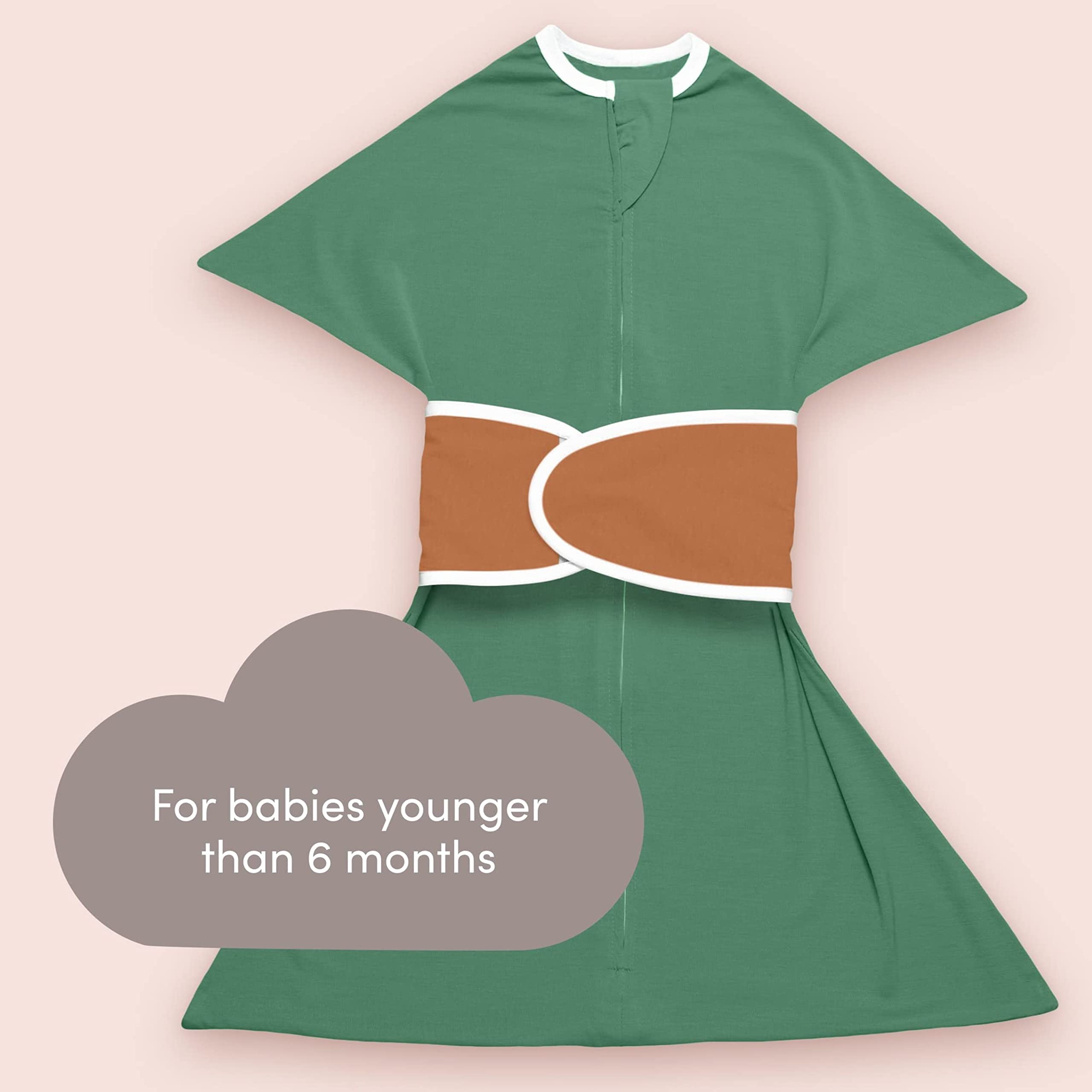 SleepingBaby Zipadee-Zip Snuggle Strap keeps arms free for pushing up and rolling.