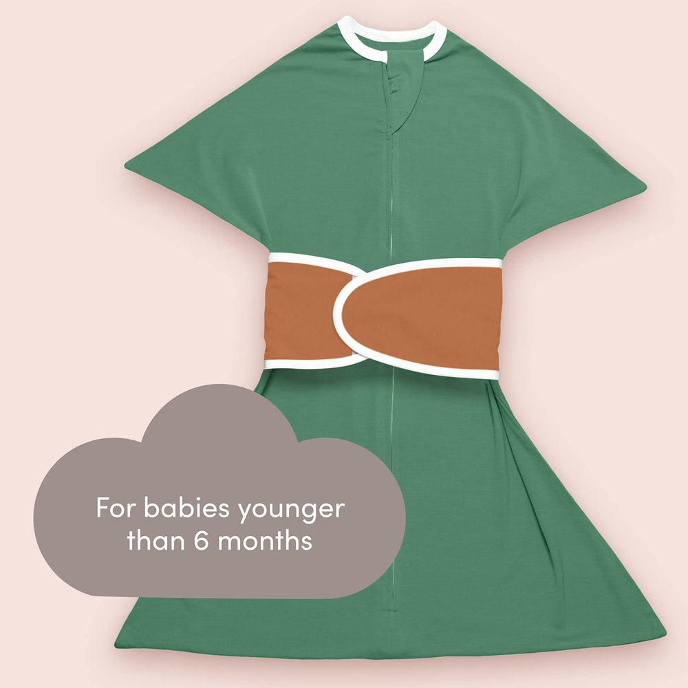 SleepingBaby Zipadee-Zip Snuggle Strap keeps arms free for pushing up and rolling.