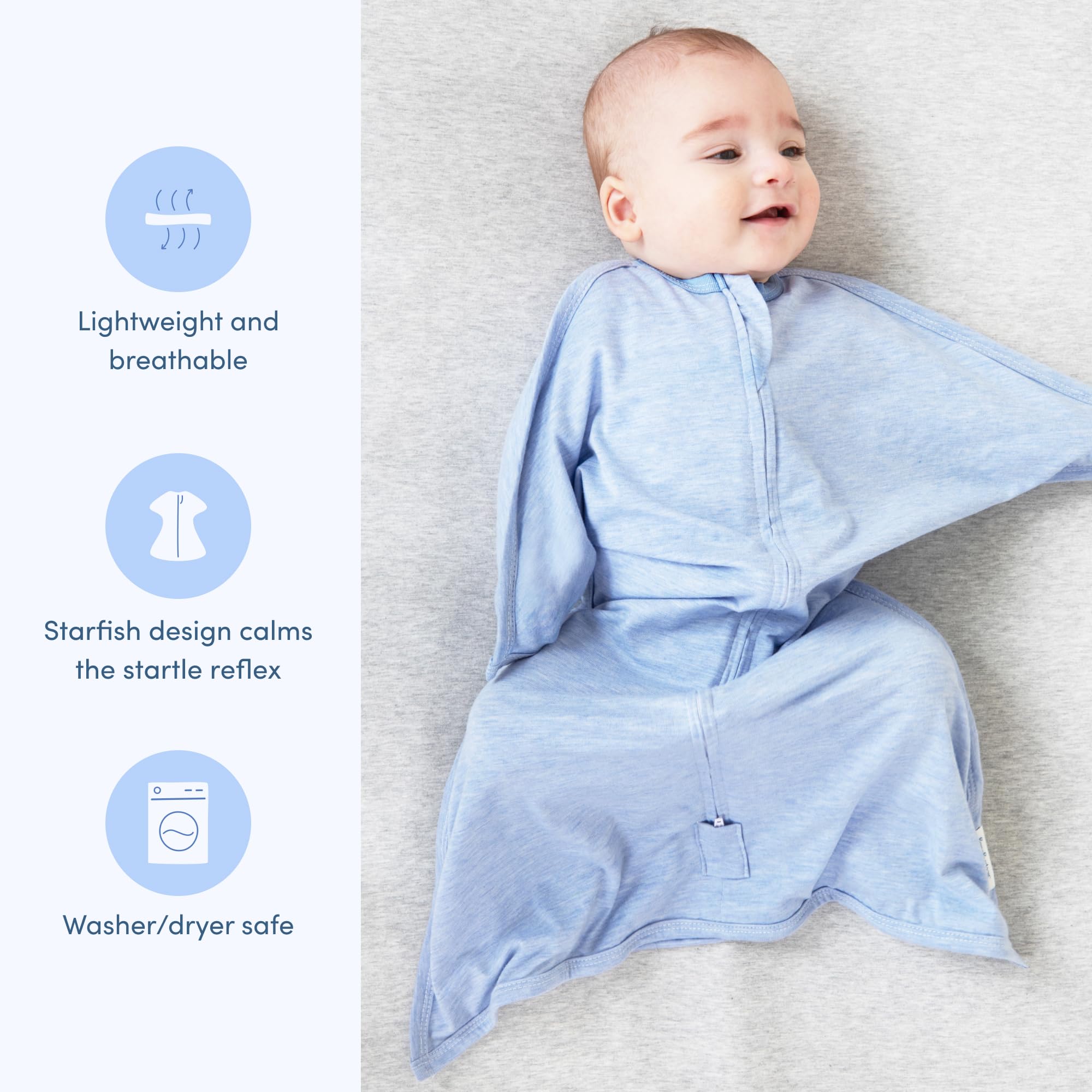 SleepingBaby Zipadee-Zip starfish design closeup highlights womb-like security.